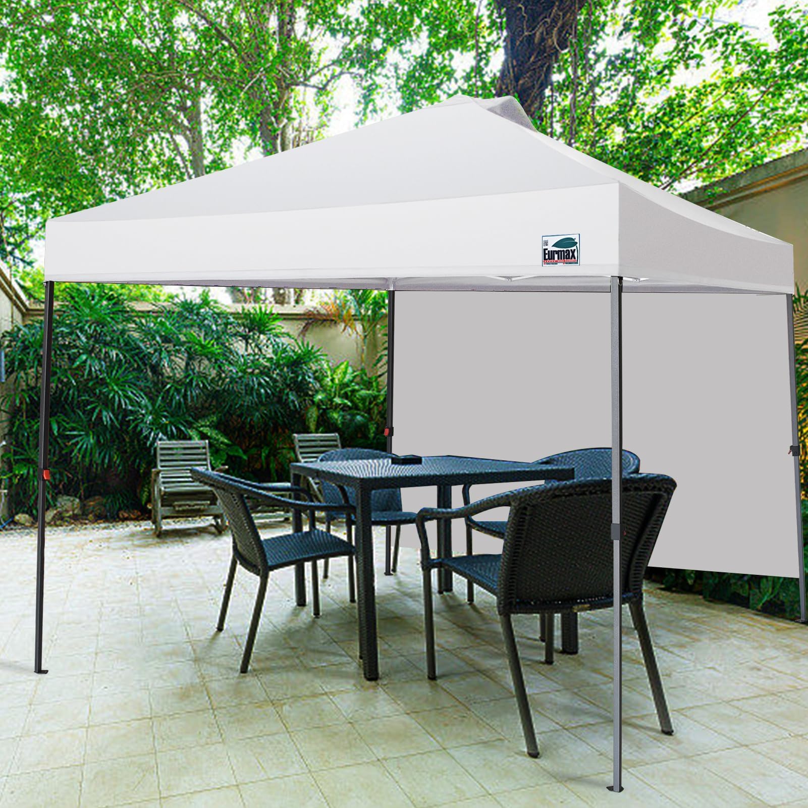 Eurmax USA 10x10ft Pop Up Canopy Tent - One-Person Setup Portable Shelter with Removable Sidewall & 4 Sand Bags - Instant Sunshade for Outdoor Events, Beach, Camping, Backyard Parties (White)