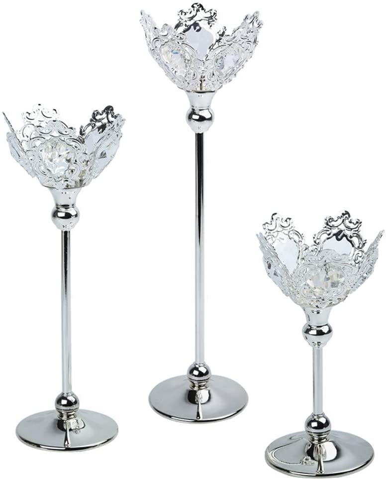Crystal Candle Holder Stand - Elegant Metal Wedding Table Decor for Home, Party & Romantic Dinner - YDSLZQ Candlestick for Tabletop Centerpiece Decoration