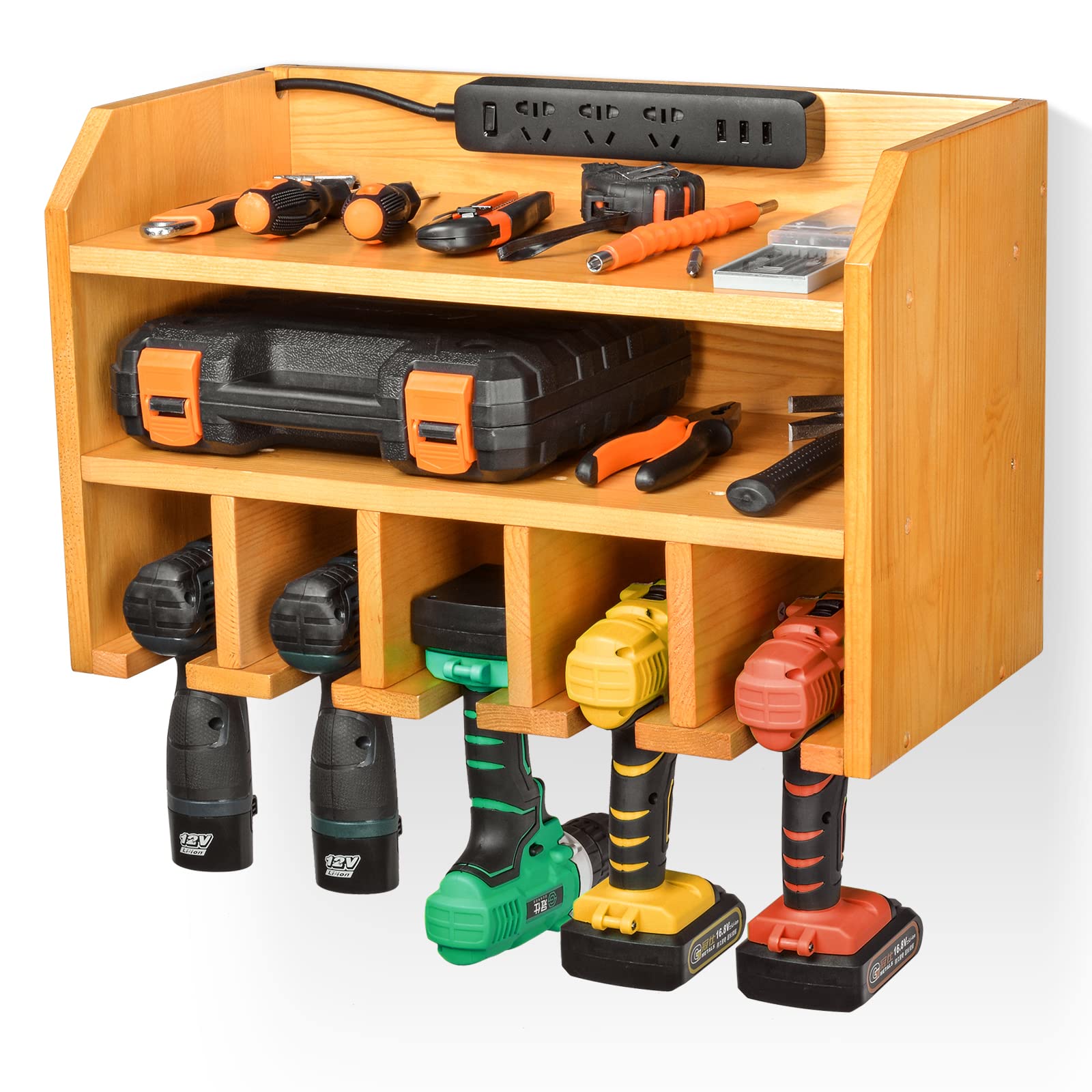 Sunix Cordless Drill Charging Station - Wall Mount Power Tool Organizer & Storage Holder for Screwdrivers, Drills - Perfect for Garage, Workshop, Home Use (Surge Protector Not Included) | Durable Tool Rack for Easy Access & Space Saving Organization