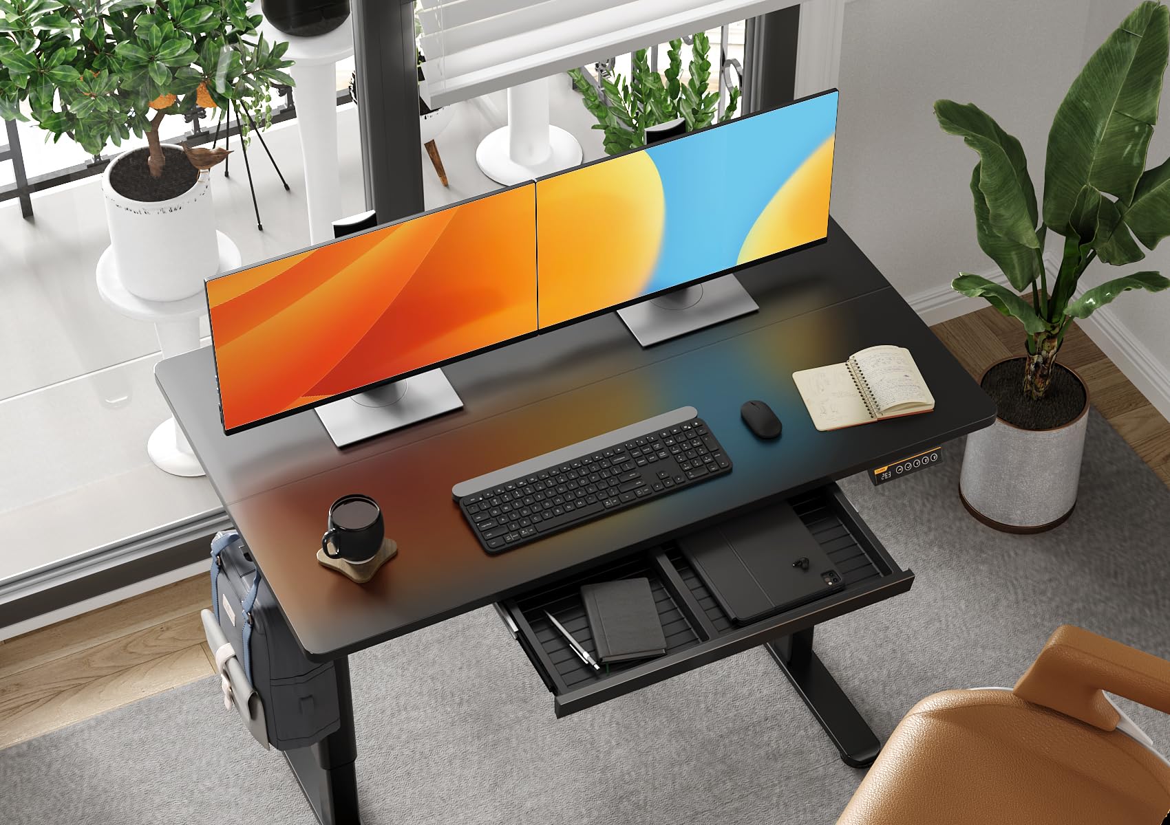 Claiks 48 Inch Electric Standing Desk with Drawers - Adjustable Height Sit Stand Workstation for Home Office, Black | Ergonomic Computer Desk for Remote Work & Gaming Setup