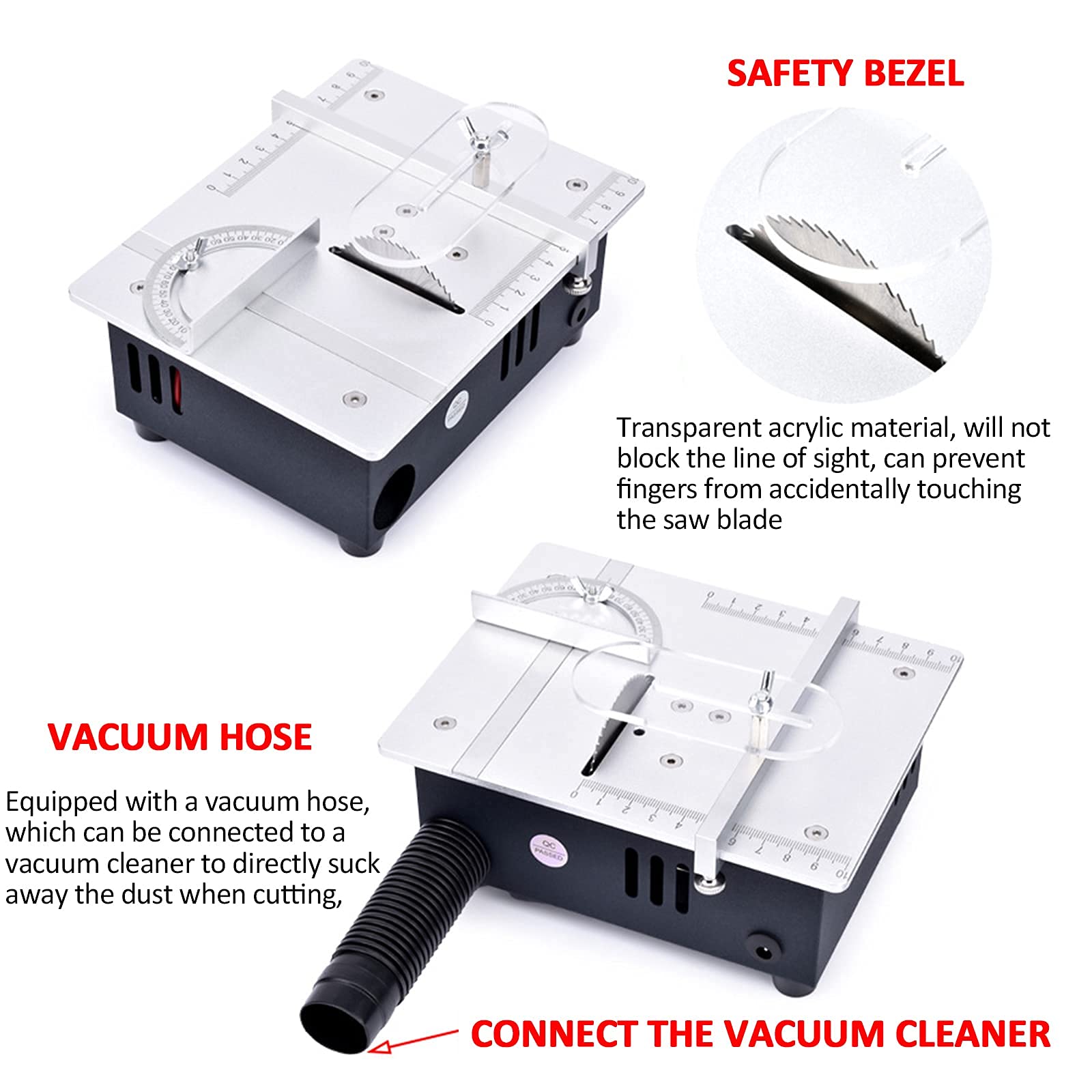 Mini Table Saw with 7-Speed & Miter Gauge - 5000RPM for DIY Woodworking