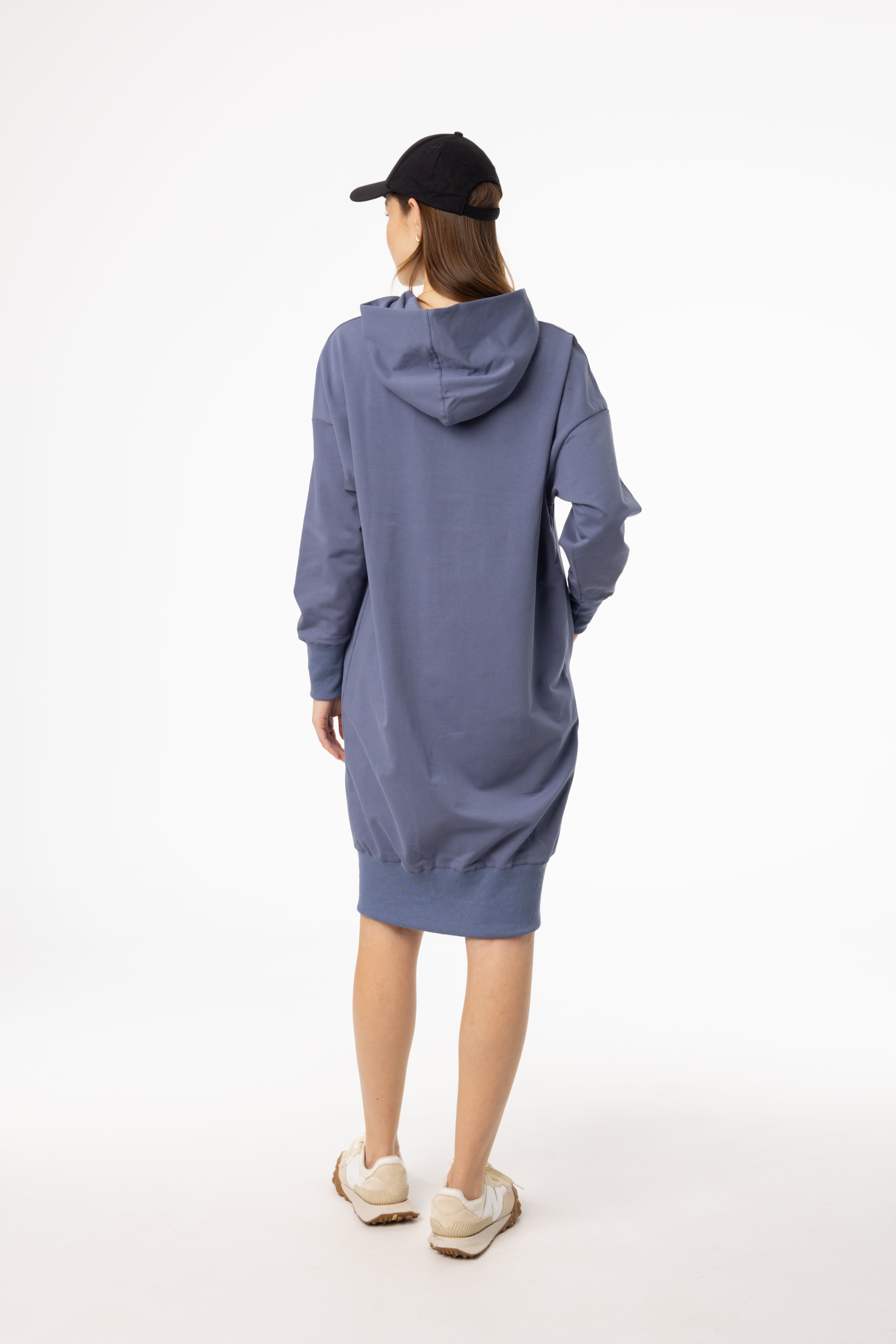 Blue Zipper Sweatshirt Dress for Women - Casual Pullover Hoodie Dress with Front Pocket | Perfect for Lounge Wear, Running Errands & Weekend Outfits