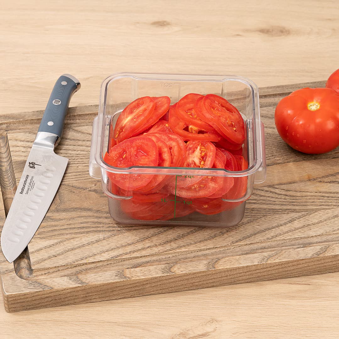 Met Lux 2 Quart Square Brine Bucket & Marinating Container with Volume Markers - Clear & Green Freezer-Safe Plastic Dough Rising Bucket with Built-In Handle (Lid Sold Separately) - Perfect for Pickling, Fermenting, Bread Making & Food Storage