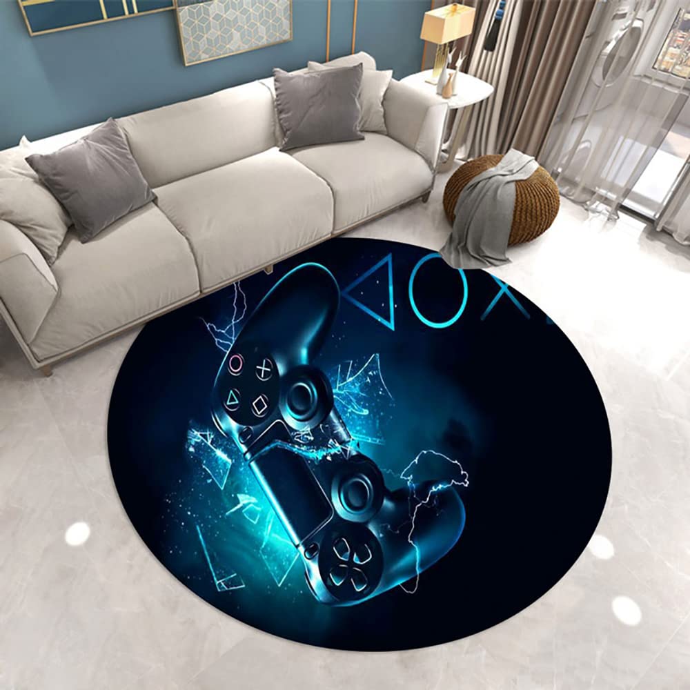 YFeiLong Gaming Rug for Bedroom & Living Room - Anti-Slip Polyester Floor Mat with Gamepad Print (36'' Diameter) - Perfect for Teen Boys Room Decor, Game Room Setup & Home Office