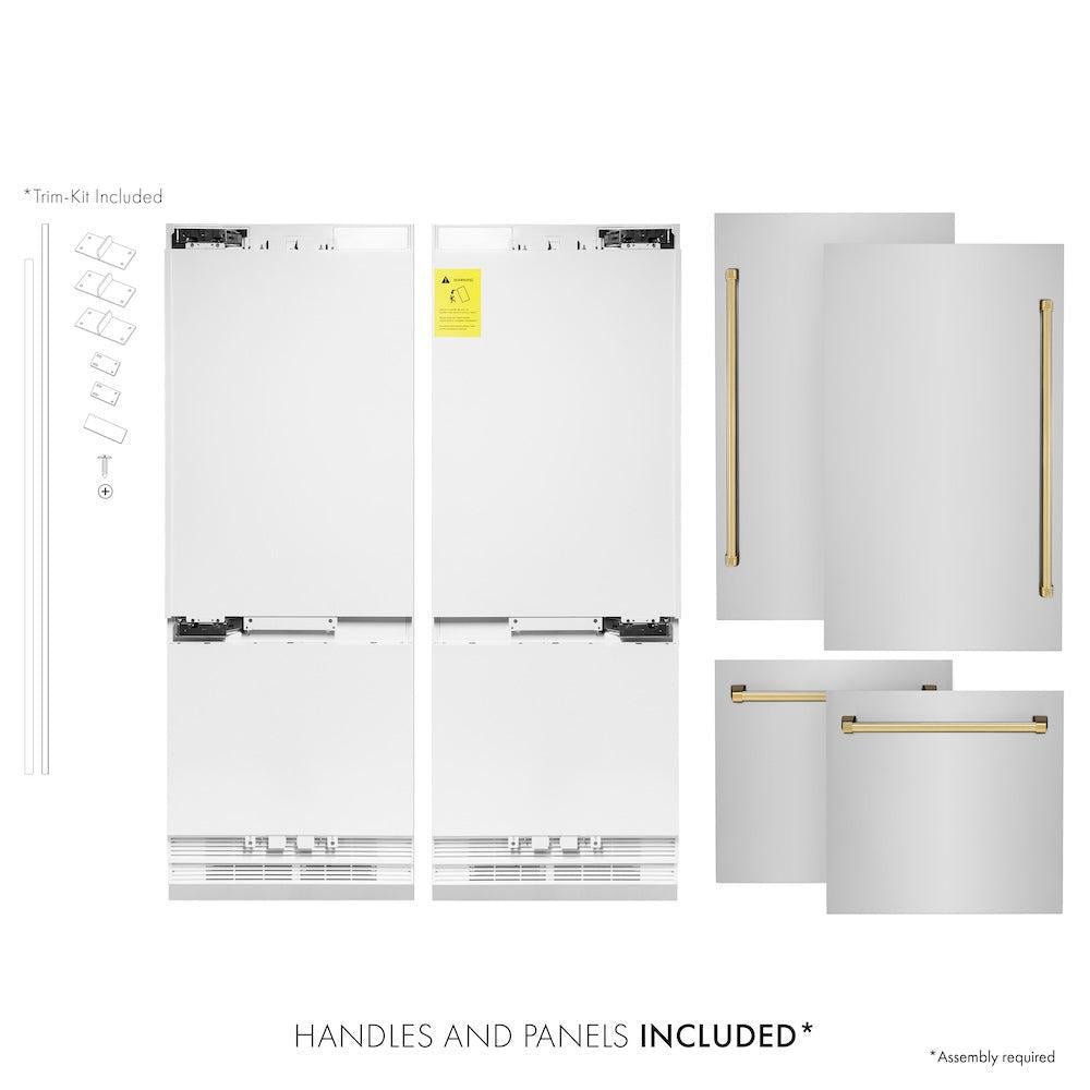ZLINE Autograph Edition 60-Inch 32.2 cu. ft. French Door Built-In Bottom Freezer Refrigerator with Water Dispenser & Ice Maker - Stainless Steel with Polished Gold Accents (RBIVZ 304 60 G) - Perfect for Modern Kitchens & Luxury Homes