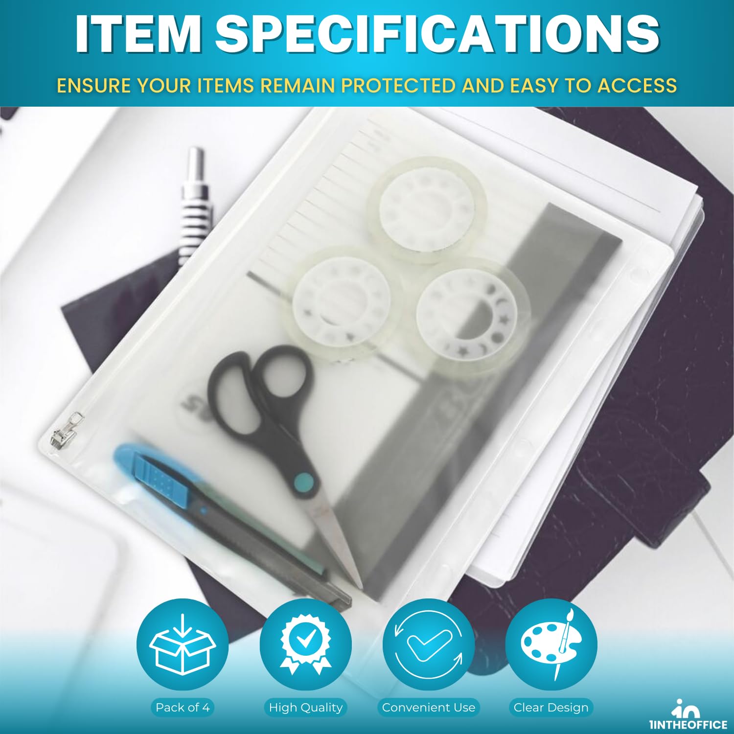 1InTheOffice Clear 3-Ring Binder Pencil Pouch with Zipper - 10
