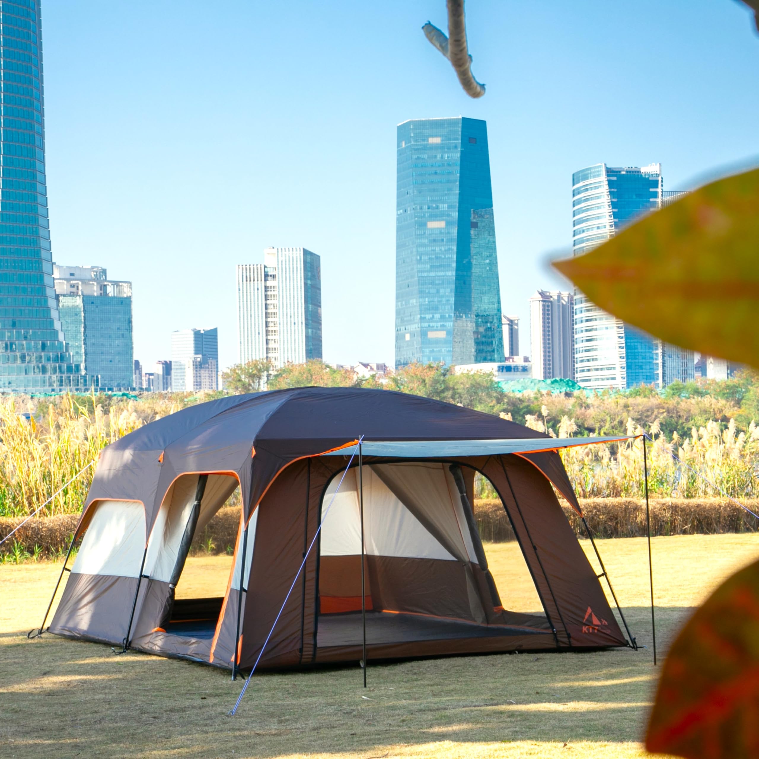 **KTT Extra Large Family Cabin Tent for 10-12-14 People (Style-B) – 2 Rooms, 3 Doors & 3 Mesh Windows – Waterproof, Double Layer, Straight Wall Design – Perfect for Outdoor Camping, Picnics, and Family Gatherings**    *(Use Cases: Ideal for group camping trips, backyard parties, beach outings, and large family reunions.)*