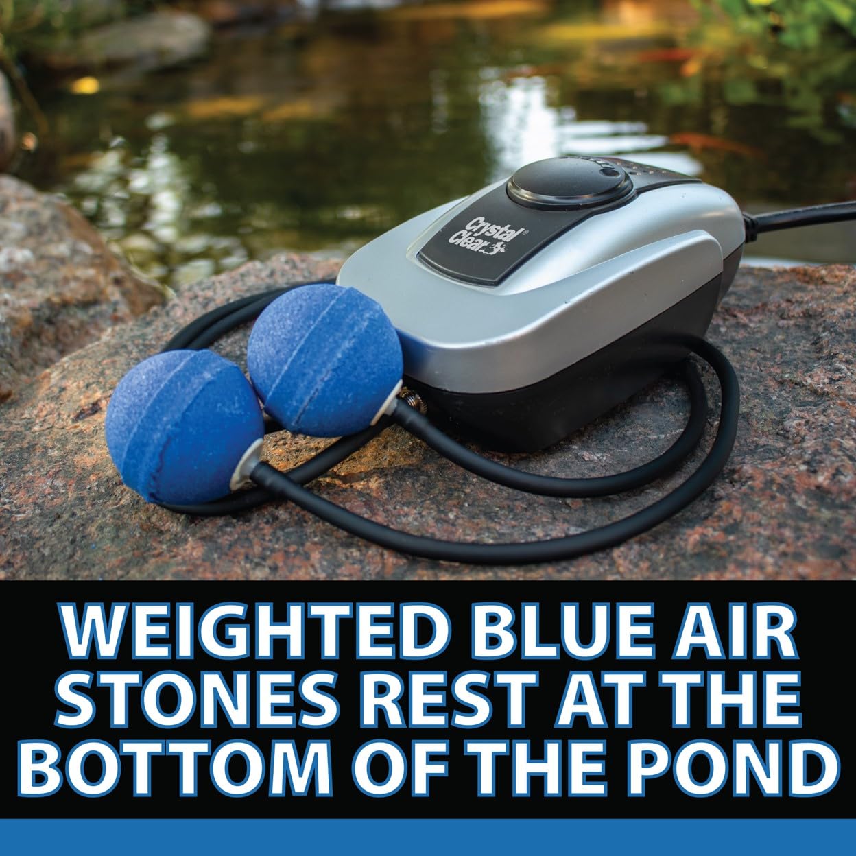 CrystalClear PondAir 2 Complete Aeration Kit - Outdoor Pond Oxygenation System with Compressor Pump, Tubing & 2 Air Stones for Koi Fish Ponds, Water Gardens & Aquatic Plants | Improves Water Quality & Fish Health