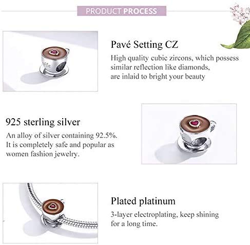 Red Heart CZ 925 Sterling Silver Coffee Charm - Wine Glass & Bracelet Bead for Women | Perfect for Gifts & Coffee Lovers