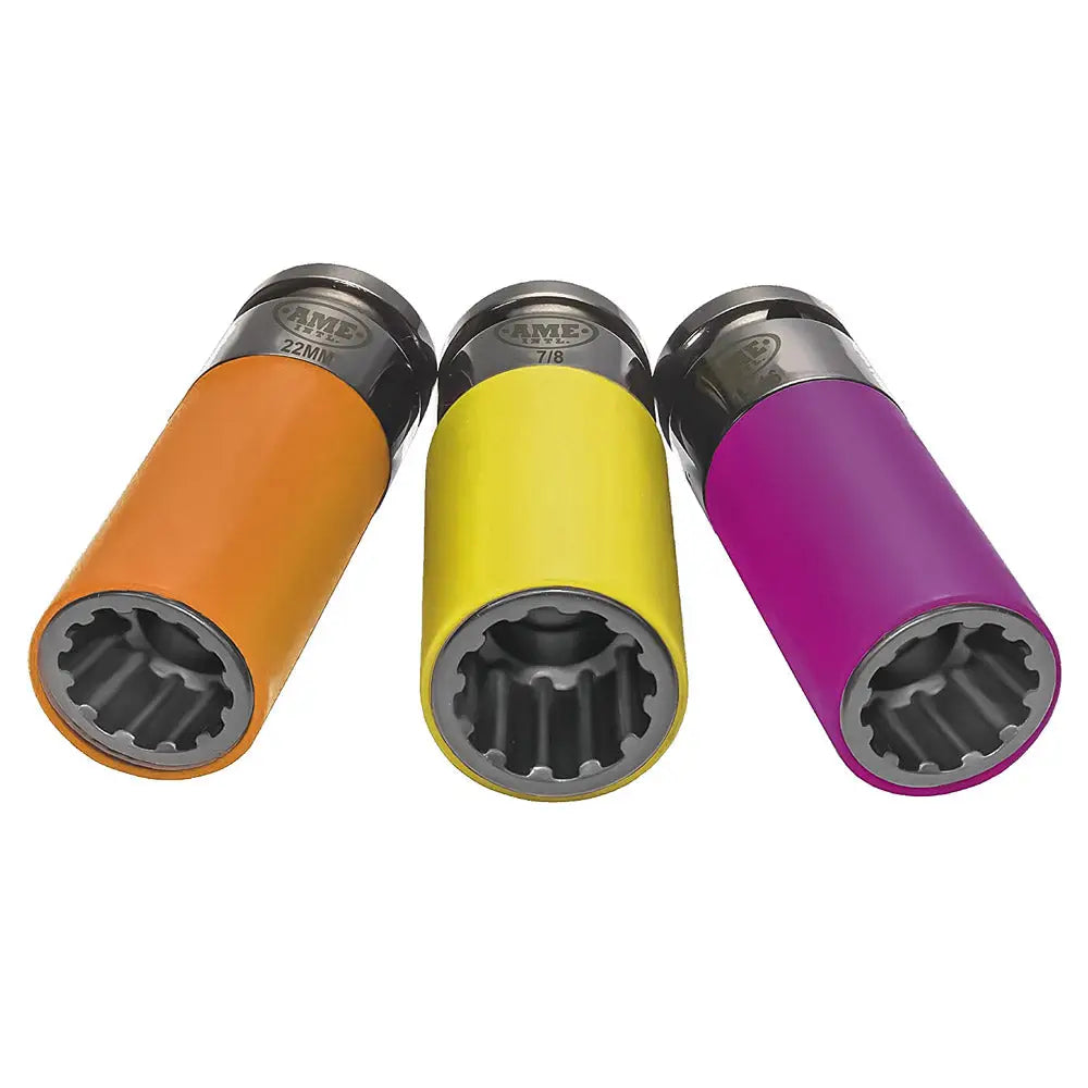 AME 68025 1/2 Inch Drive Damaged Nut Remover Socket Set - 22mm, 7/8, 15/16 - Ideal for Automotive Repairs & Stubborn Bolt Removal