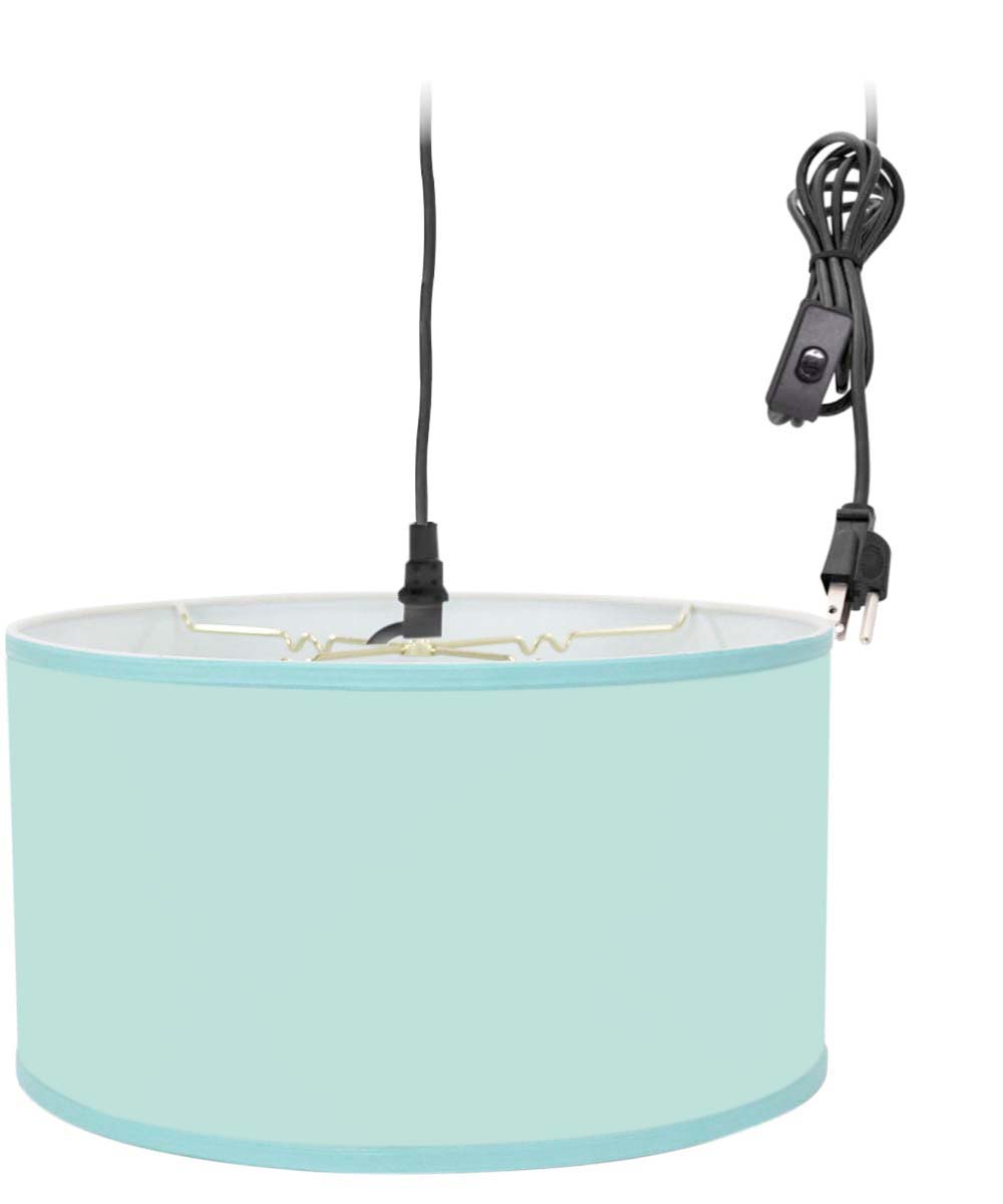 16W Island Paradise Linen Drum Shade Plug-In Pendant Light with 17' Black Cord - Perfect for Kitchen Islands, Dining Rooms & Farmhouse Decor