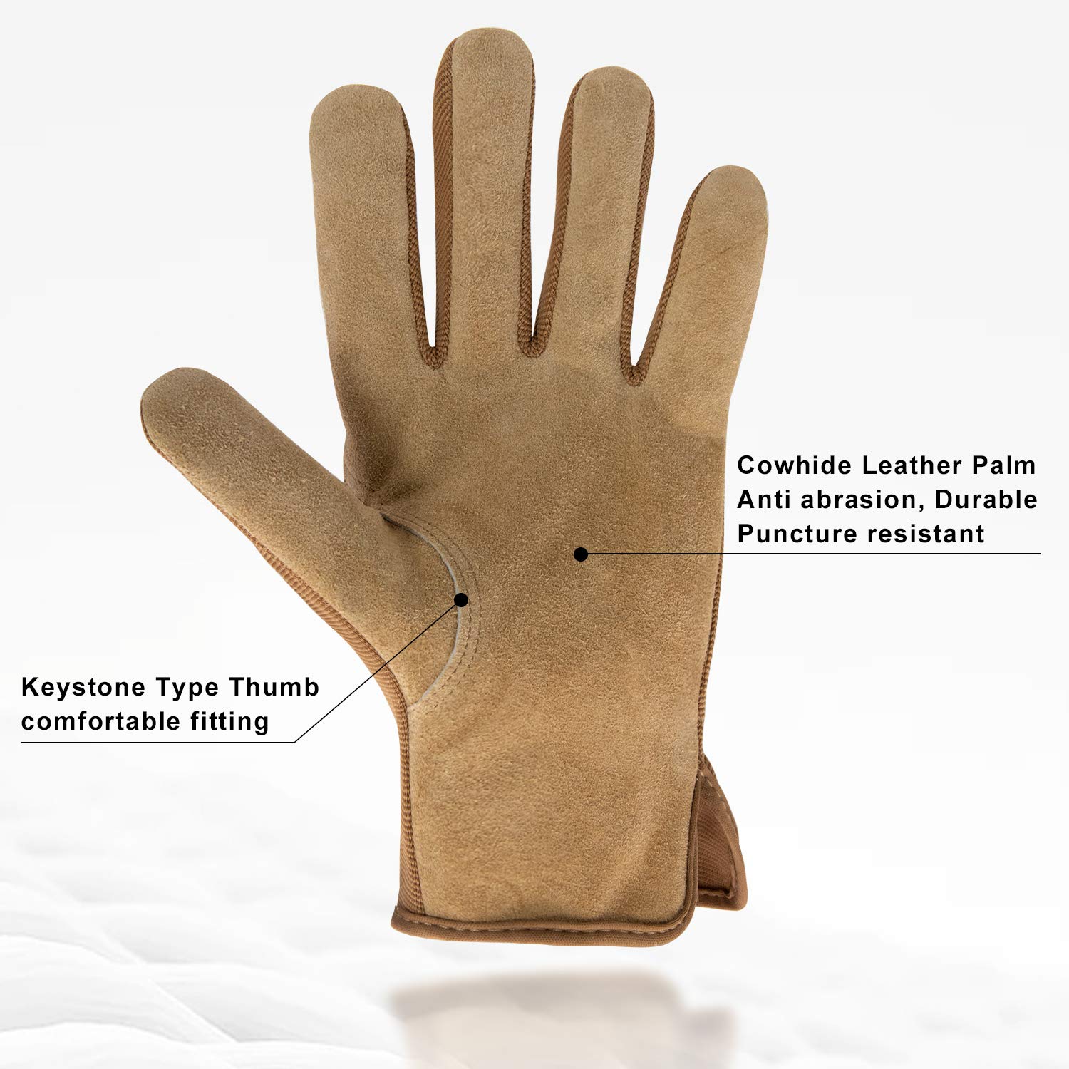 Premium Cowhide Leather Gardening Gloves for Men & Women - 2 Pairs Durable Utility Work Gloves for Mechanics, Construction, Driving & Outdoor Activities (Medium, Brown) - Ideal for Landscaping, Farming & DIY Projects
