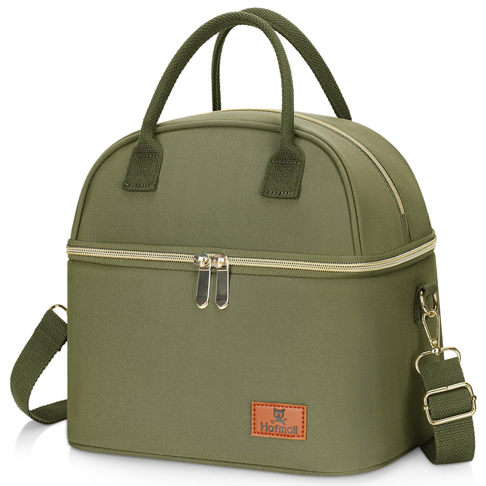Hafmall 13L Large Insulated Lunch Bag for Women - Reusable Work Lunch Box with Shoulder Strap, 3.5 Gallon Capacity, Green - Perfect for Office, School, Picnics & Outdoor Activities