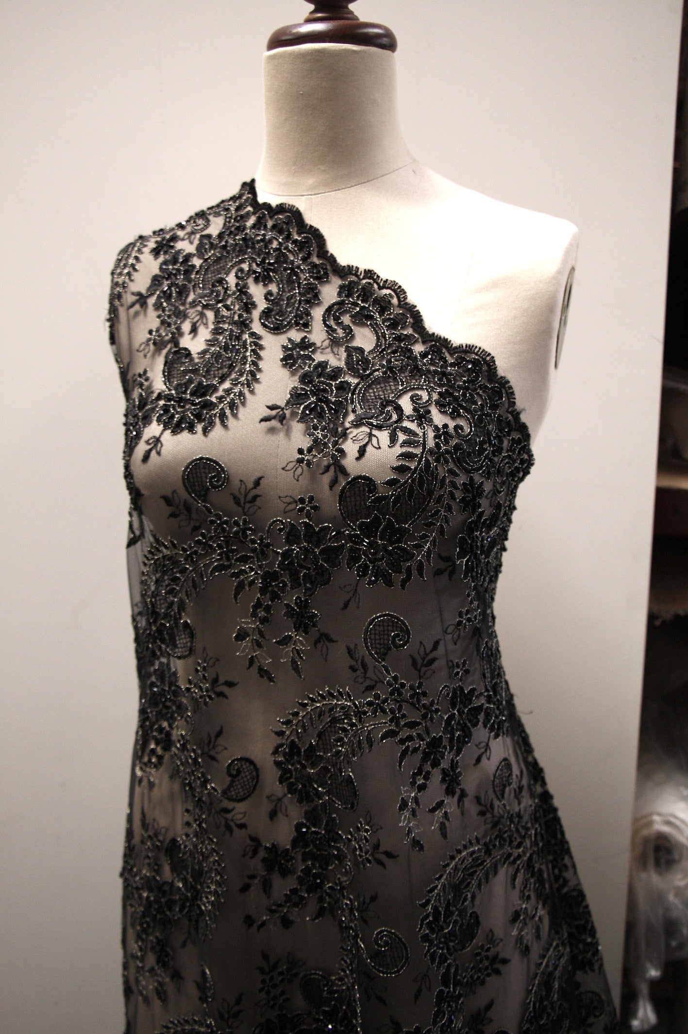 Celine Black and Gold Lace Trim Dress - Elegant Evening Gown for Weddings, Parties & Special Occasions