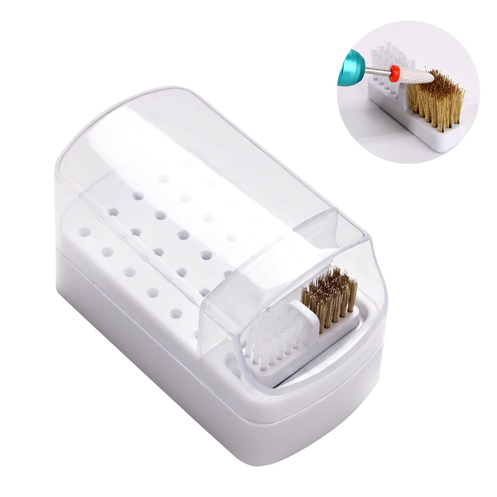 2 in 1 Nail Drill Bits Holder with 30 Holes & Cleaning Brush - Dustproof Stand Display for Nail Art Tools - Compact & Neat Organizer (White) - Perfect for Nail Salons & Home Manicures