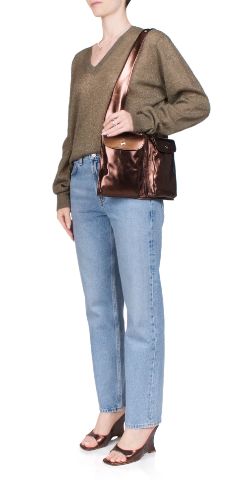 Classic V-Neck Sweater for Women - Metallic Khaki Pullover Knit Top | Soft Comfortable Winter Wear for Office, Date Night & Casual Outings