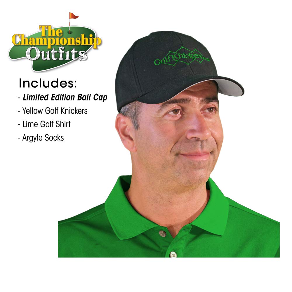 **Men's Casual Outfit Set - Yellow Microfiber Lime Golf Shirt, Limited Edition Ball Cap & Over-The-Calf Argyle Socks | Perfect for Golf, Streetwear & Everyday Fashion**