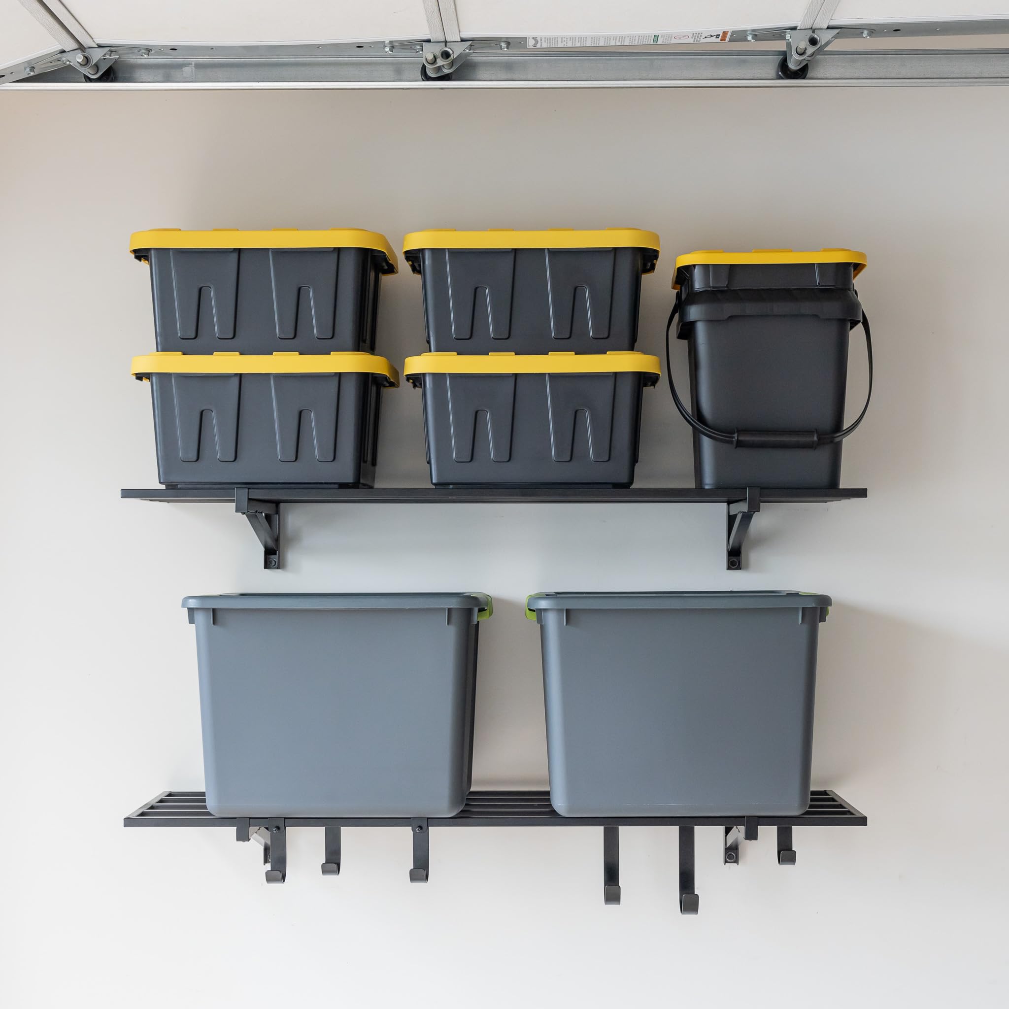 Heavy-Duty Garage Wall Mounted Shelves - 1' x 4' Steel Wall Storage Shelf with Hooks - 2 Pack - Each Holds 200 lbs - Perfect for Garage Organization, Workshop Storage & Home Tool Organization