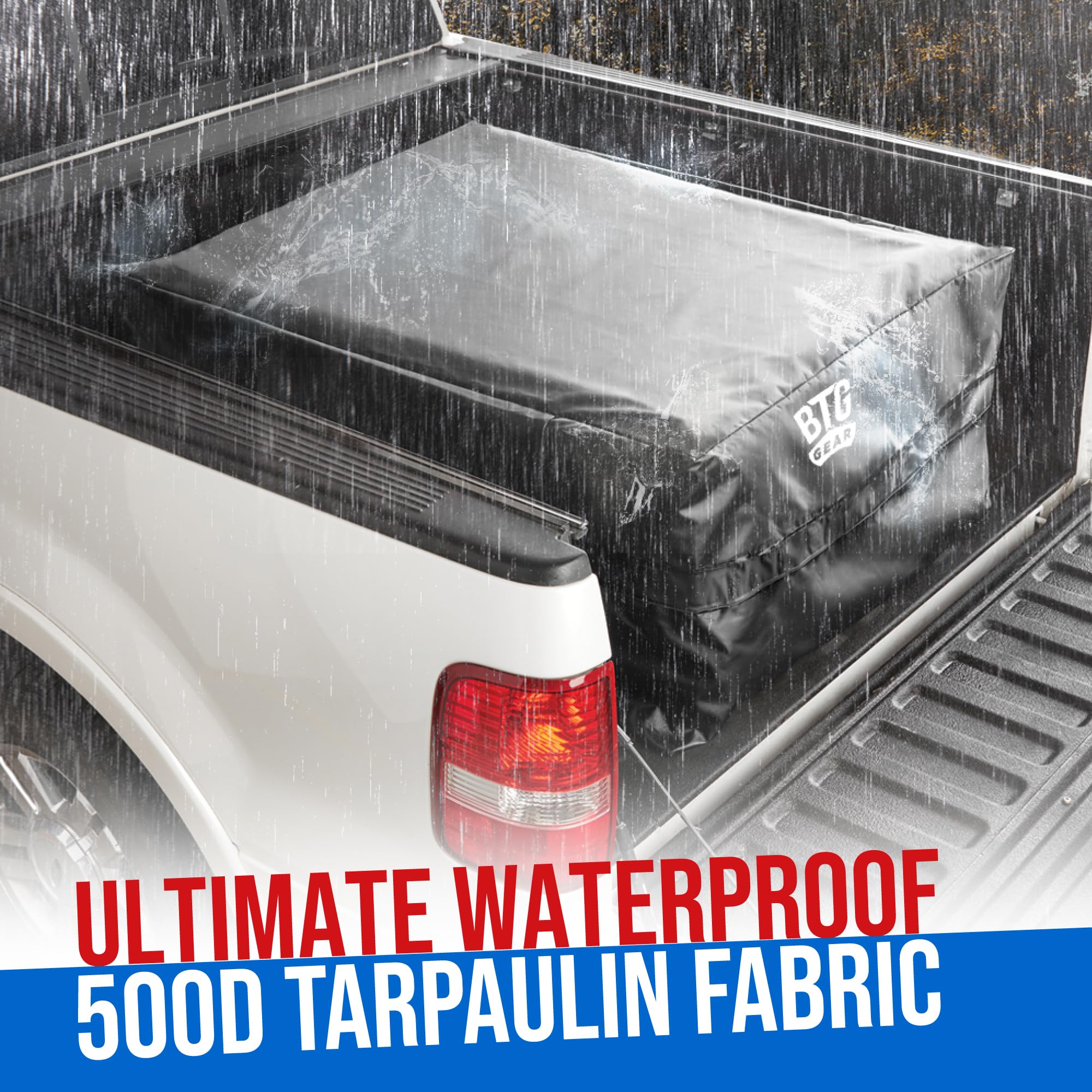 51”x 40” Waterproof Black Pickup Truck Cargo Storage Bag with Cargo Net & Front Pocket - Durable Organizer for Camping Gear, Luggage & Road Trips