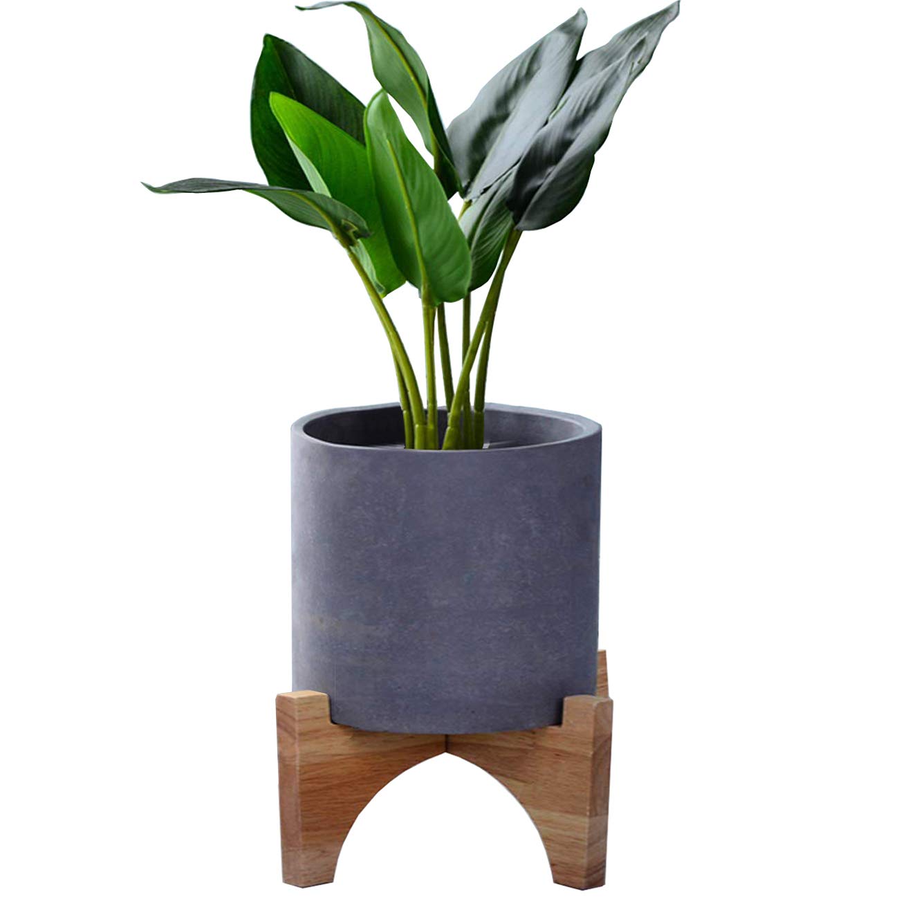 TIHOOD 7 Inch Bamboo Plant Stand - Mid Century Modern Indoor Planter Holder with Ceramic Pot - Foldable Design for Home Decor | Perfect for Living Room, Bedroom, Office & Balcony Plant Display