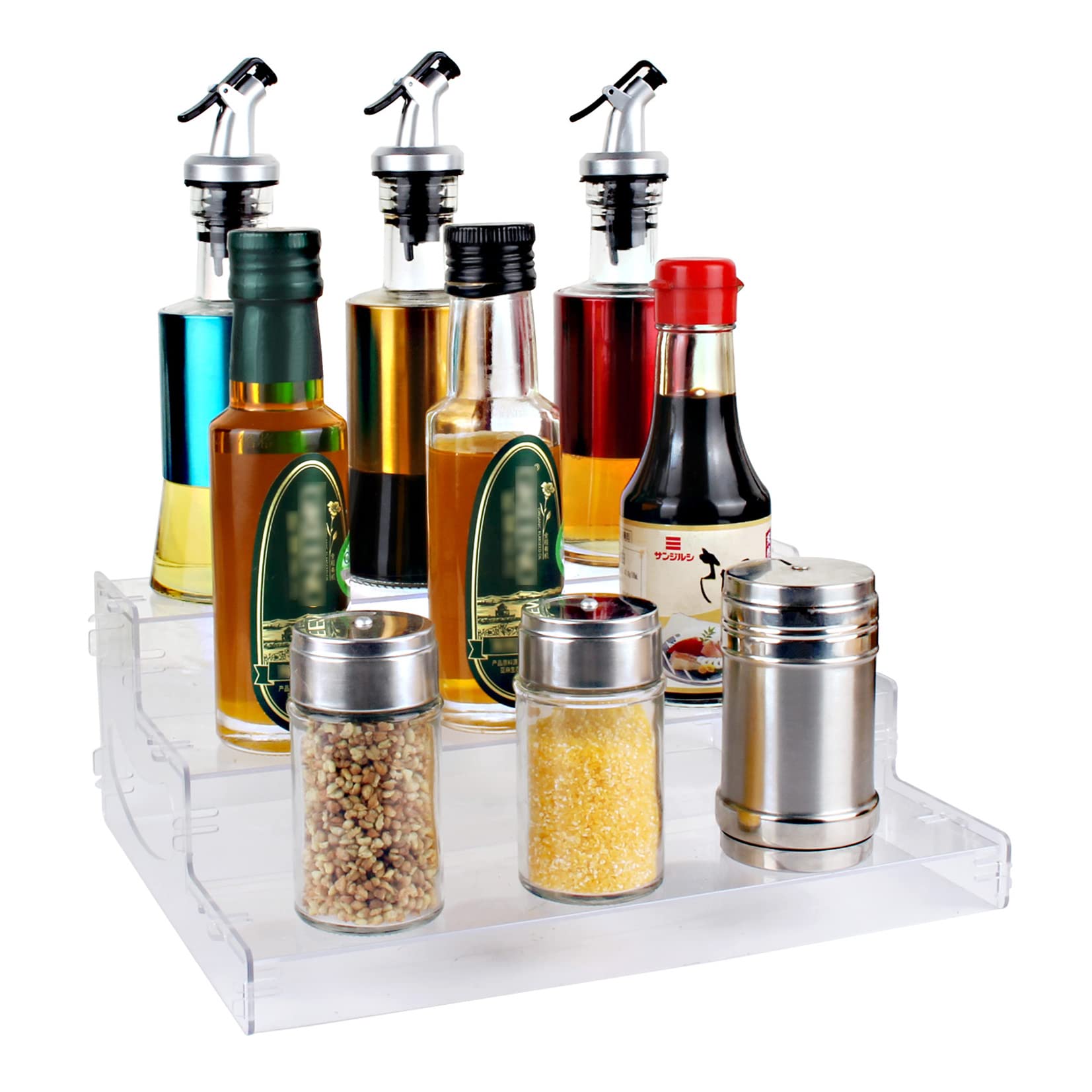 Evron 3-Tier Clear Plastic Spice Rack Organizer - Pantry & Cabinet Storage Shelf for Kitchen Countertop (10.5