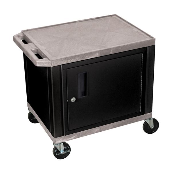 Luxor Tuffy Gray 2 Shelf AV Cart with Black Cabinet & Electric Outlet - Media Storage Cart for TV, Projector, DVD Player in Home Theater & Office