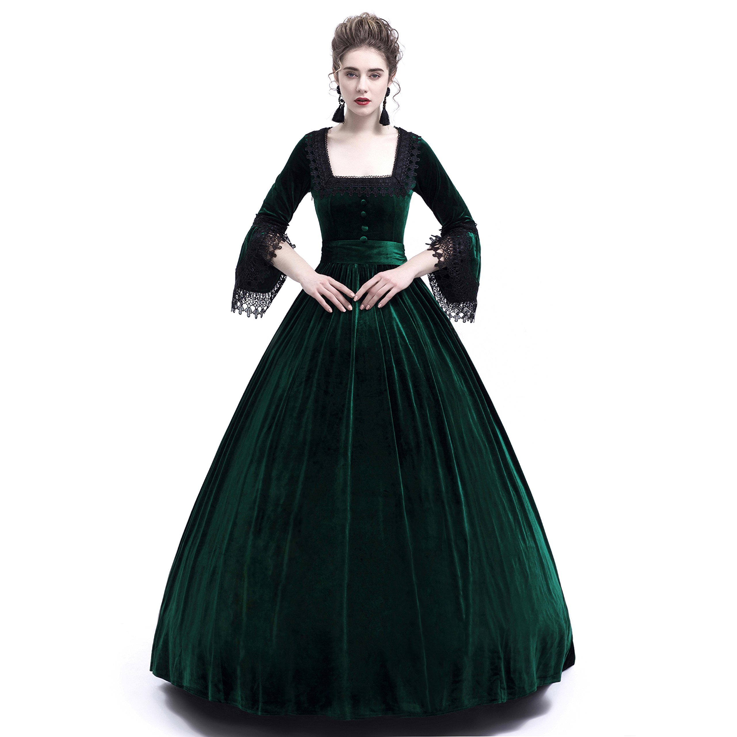 Velvet Marie Antoinette Queen Theatrical Victorian Ball Gown Tea Party Dress - XS Green | Elegant Historical Costume for Renaissance Fairs, Cosplay & Themed Events