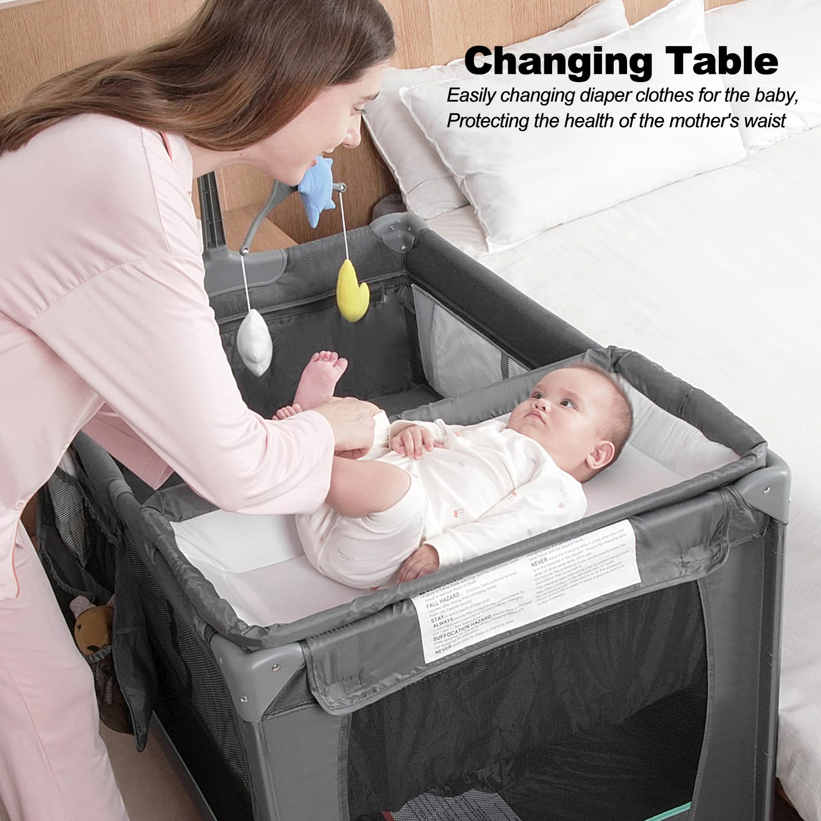 Portable Baby Bassinet & Playard with Diaper Changer - Foldable Travel Crib with Carry Bag for Newborns & Infants - Perfect for Bedside Sleeping, Nursery, Travel & Home Use