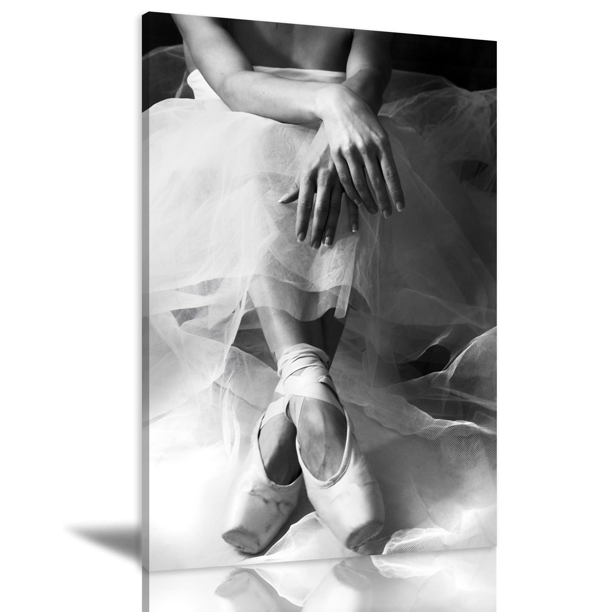 Black and White Ballet Girl Canvas Wall Art - Vintage Oil Painting Print - Modern Home Decor for Living Room, Bedroom, Office - Framed Ready to Hang (20x30 Inches) - Perfect for Dance Studios, Themed Rooms & Gift Giving