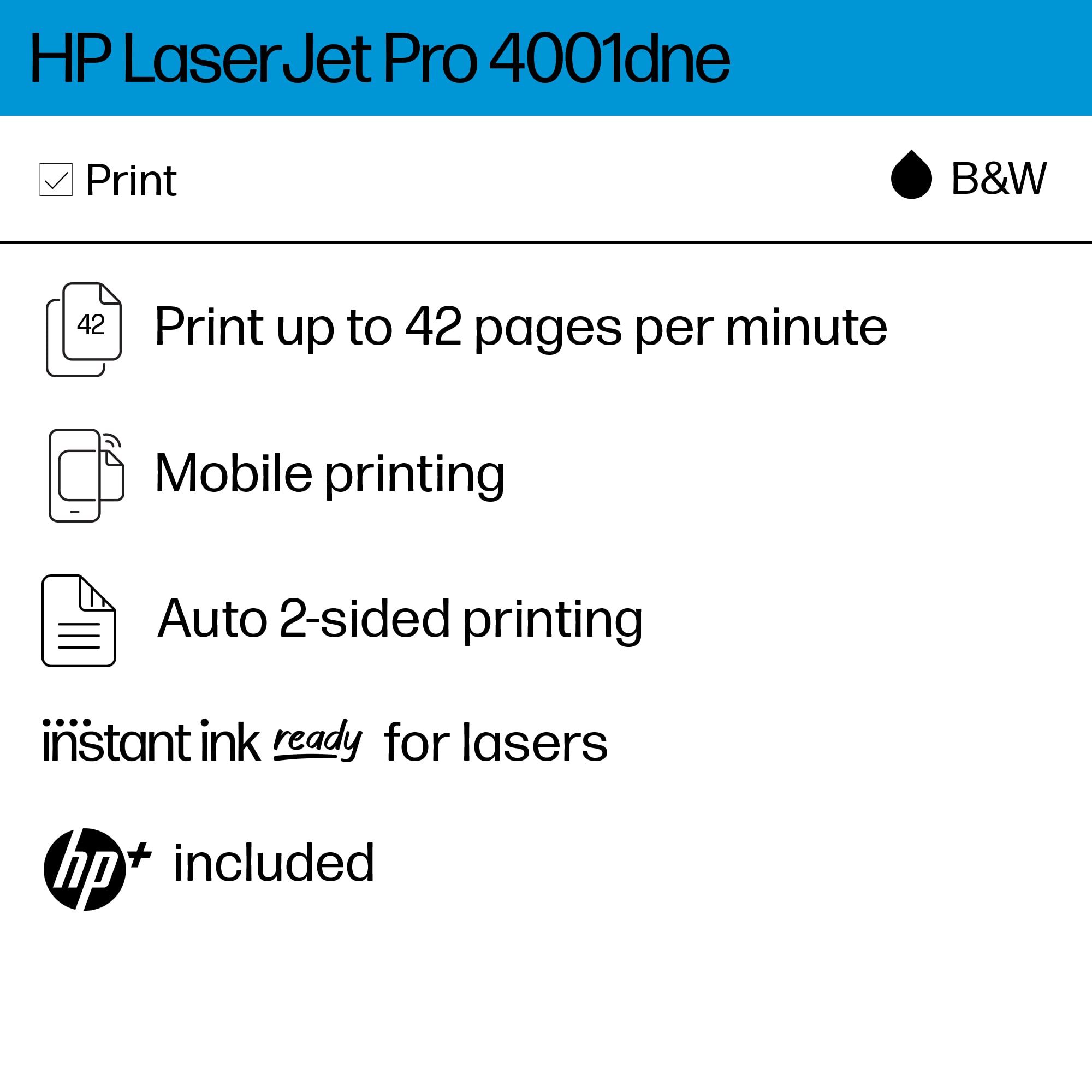 HP LaserJet Pro 4001dne Wireless Monochrome Laser Printer | Fast Printing, HP+ Smart Office | Ideal for Home Office & Small Business Printing Needs