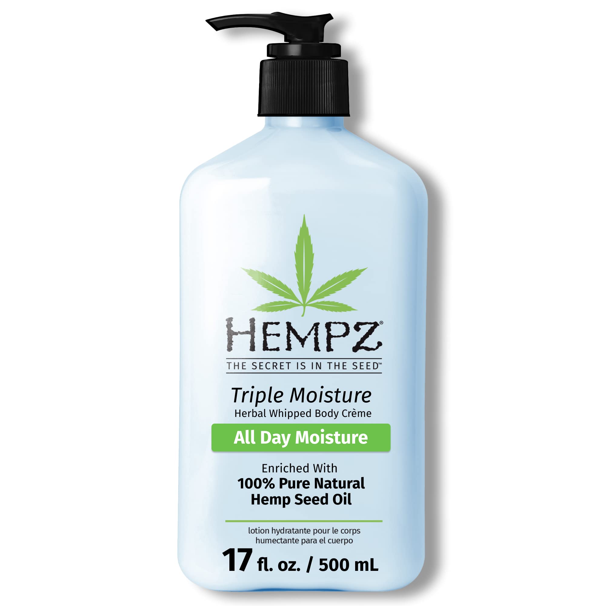 HEMPZ Triple Moisture Body Moisturizer - 17 Oz Hydrating Lotion with Hempseed Oil, Vitamin C & Minerals for Dry & Sensitive Skin Care | Deep Nourishment & Repair for Hands, Feet & Body | Perfect for Winter & Post-Shower Hydration