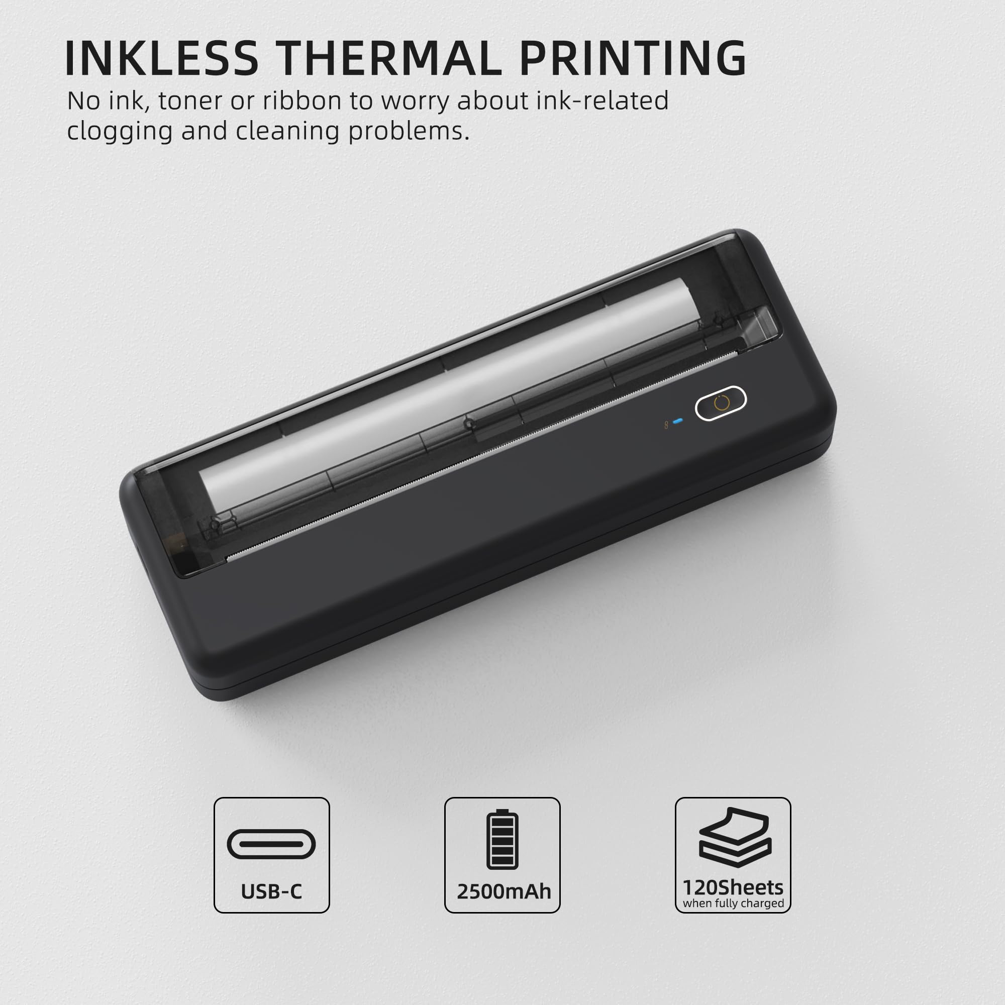 Wireless Thermal Printer for Home Office & Travel - Compact, Inkless, Works with iOS, Android & Laptops - Supports 4