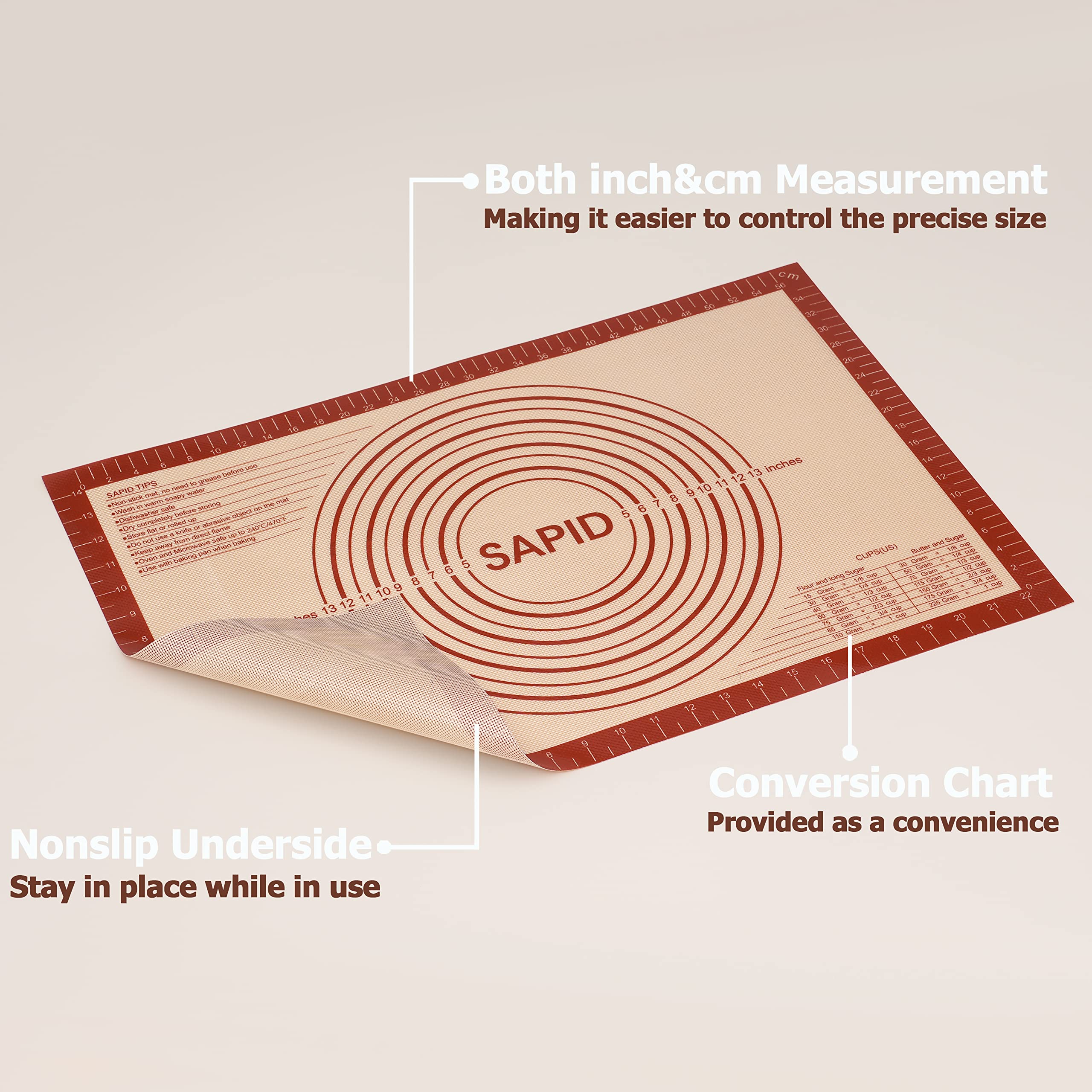 Extra Thick Non-Slip Silicone Baking Mat with Measurements - 16