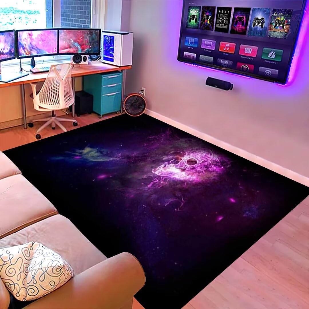 Black Purple Galaxy Star Area Rug - Nebula Space Themed Washable Floor Mat for Bedroom, Living Room, Kitchen, Nursery (6'×9') | Perfect for Space Decor, Kids Room & Sci-Fi Home Design