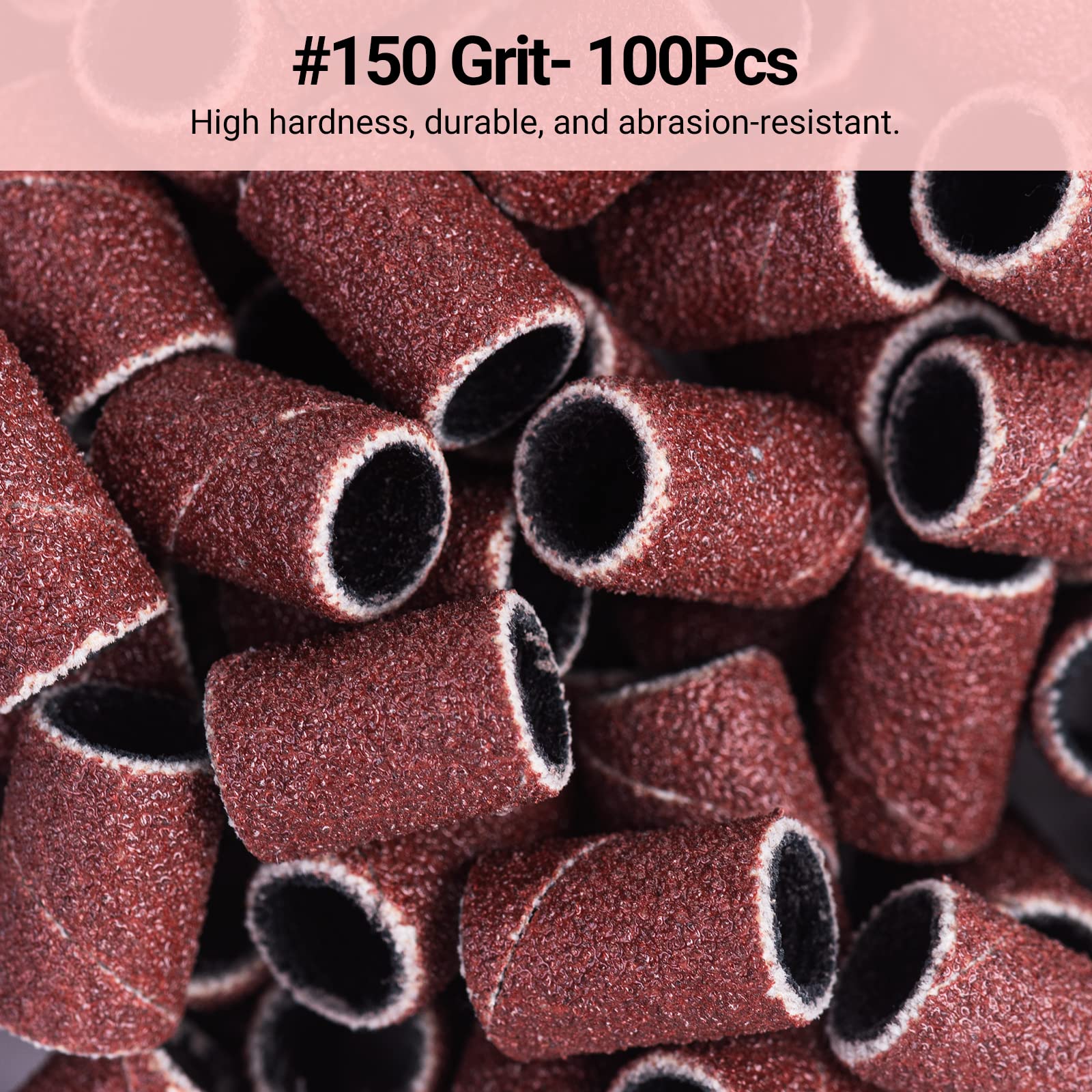 MelodySusie 100 Pcs Nail Drill Bits Sanding Bands - 150 Medium Grit Nail File Sanding Bands for Acrylic Nails, Gel Manicures & Pedicures | Professional Nail Art Tools for Salon & Home Use