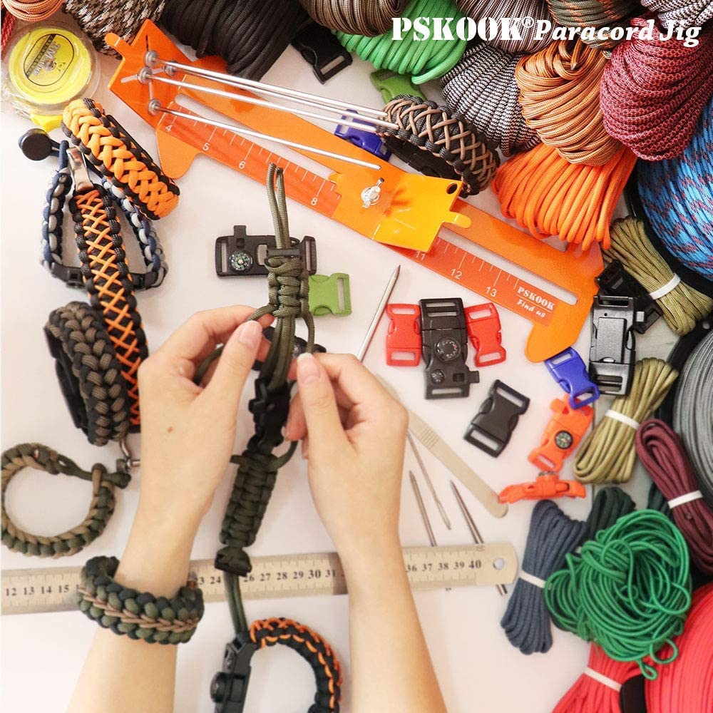 PSKOOK Adjustable Paracord Bracelet Jig Kit - DIY Weaving Tool Set for Survival Bracelets & Crafts (Army Green) - Perfect for Outdoor Adventures, Camping & Emergency Preparedness