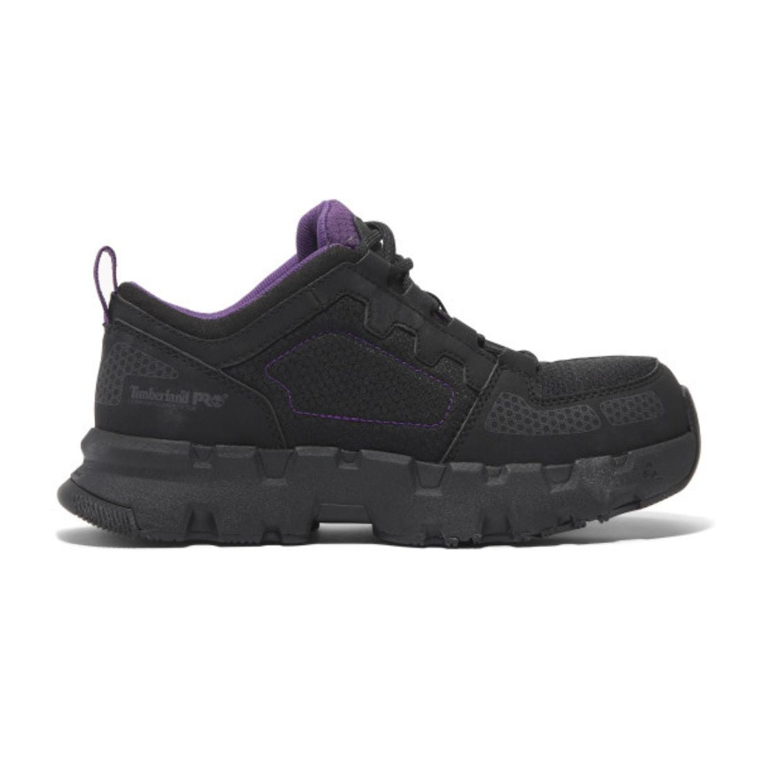 Timberland PRO Women's Powertrain EV Composite Toe Athletic Work Shoes - Lightweight Safety Shoes for Women, Black/Purple (TB0A66T7ECS) | Perfect for Construction, Warehouse & Industrial Work