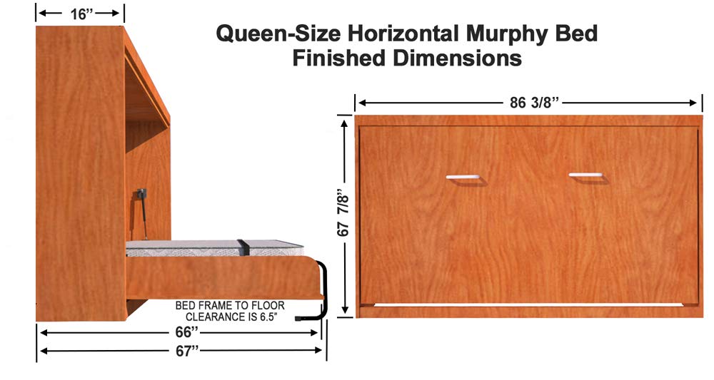 Queen Size Murphy Bed Hardware Kit - Horizontal DIY Wall Bed Kit for Guest Room - Made in USA - Easy to Build Hidden Bed with Strong Metal Frame - Perfect for Small Spaces, Apartments & Home Offices