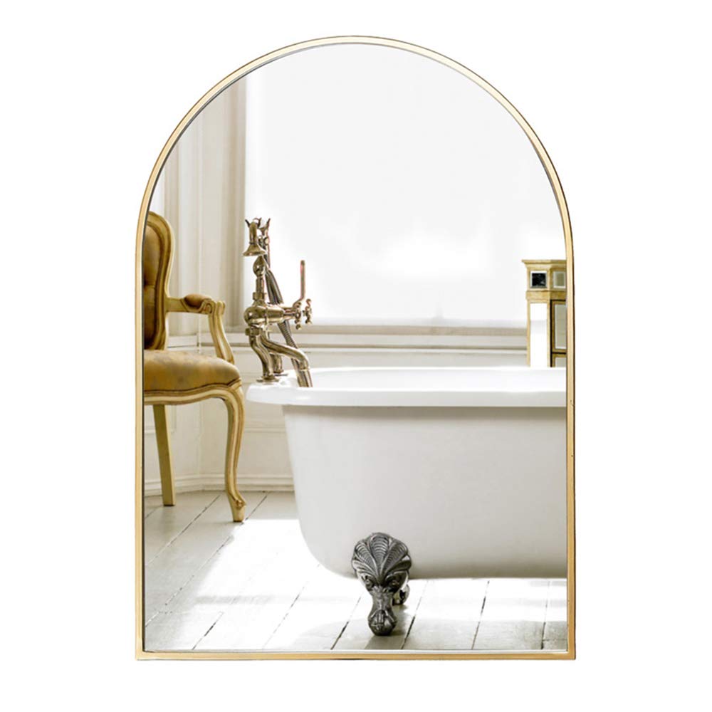 KUWD Arched Bathroom Mirror - HD Silver Glass with Wrought Iron Frame, Explosion-Proof Wall Mount Mirror (Gold/Black) - Perfect for Vanity, Entryway, and Modern Home Decor
