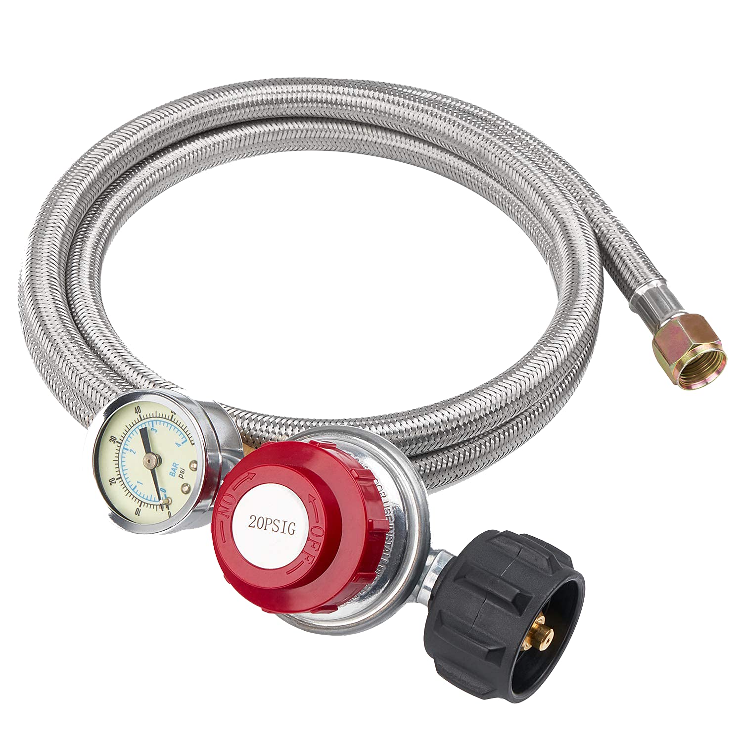 **GASLAND 8 Ft High Pressure Propane Hose with Adjustable Regulator – 0-20 PSI Stainless Steel Braided Gas Line, Type 1 & 3/8