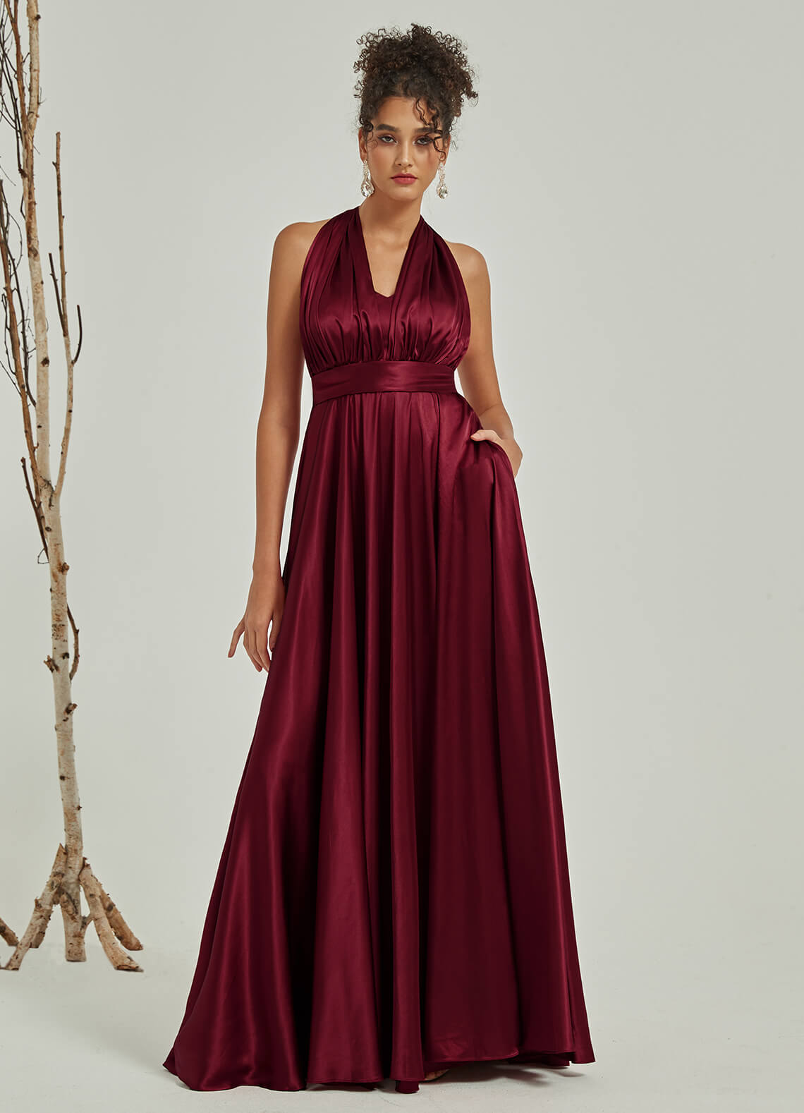 Burgundy Satin Convertible Bridesmaid Dress - Multi-Way Wrap A-Line Gown for Weddings, Parties & Formal Events