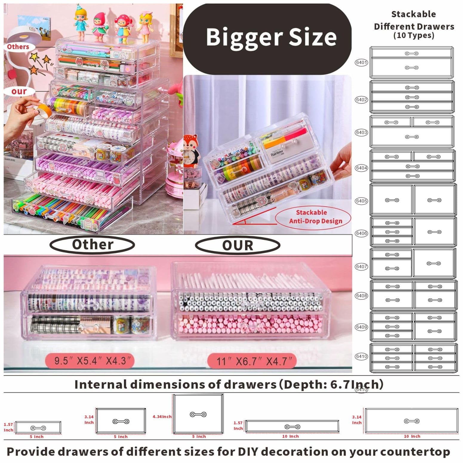 4-Drawer Acrylic Makeup Organizer - Clear Stackable Storage for Office & Home