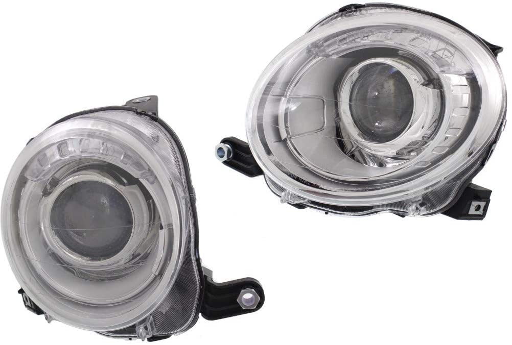 HEADLIGHTSDEPOT Chrome Housing Headlights for Fiat 500 2012-2019 - Pair of Left & Right Headlamps (Type 1) | Durable Replacement for Night Driving & Enhanced Visibility