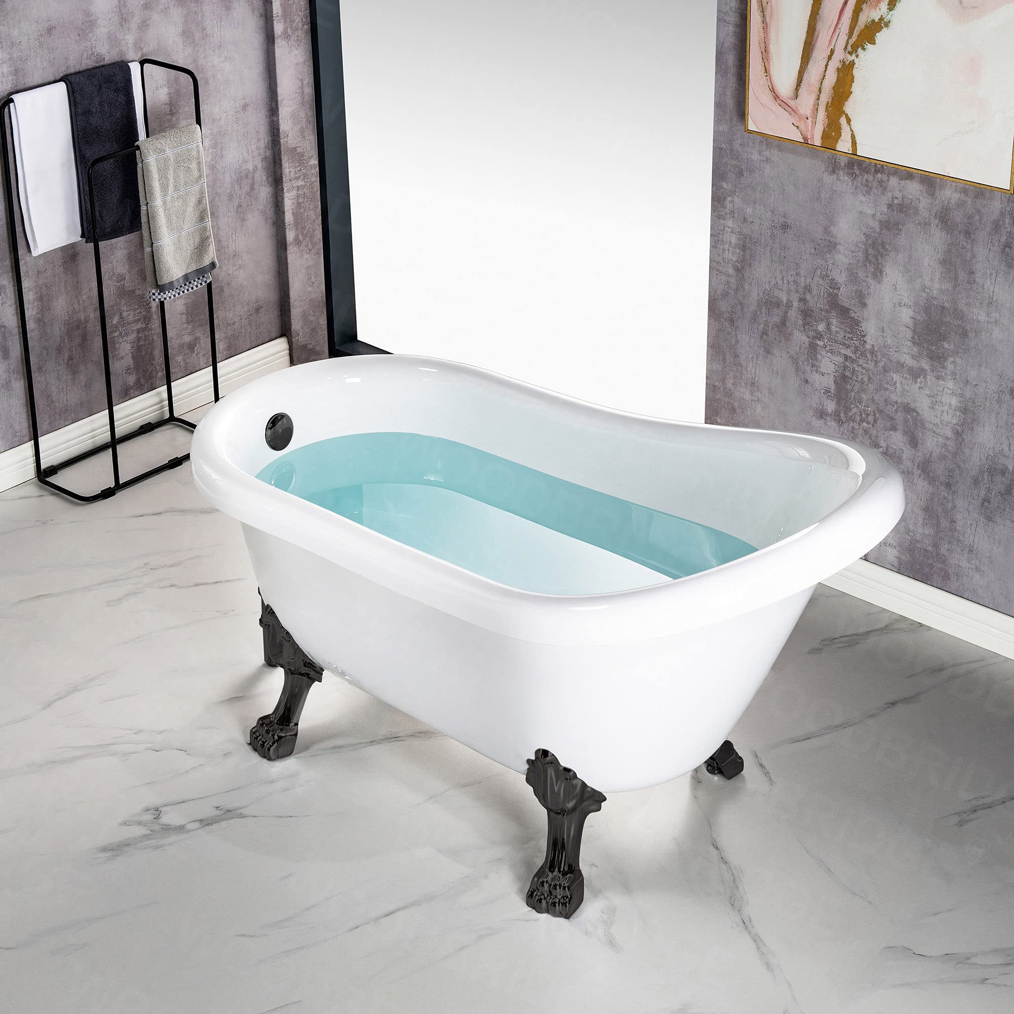 WOODBRIDGE B0021 Oil Rubbed Bronze Bathtub with ORB Feet & Drain - Freestanding Soaking Tub for Luxury Bathroom & Spa Relaxation