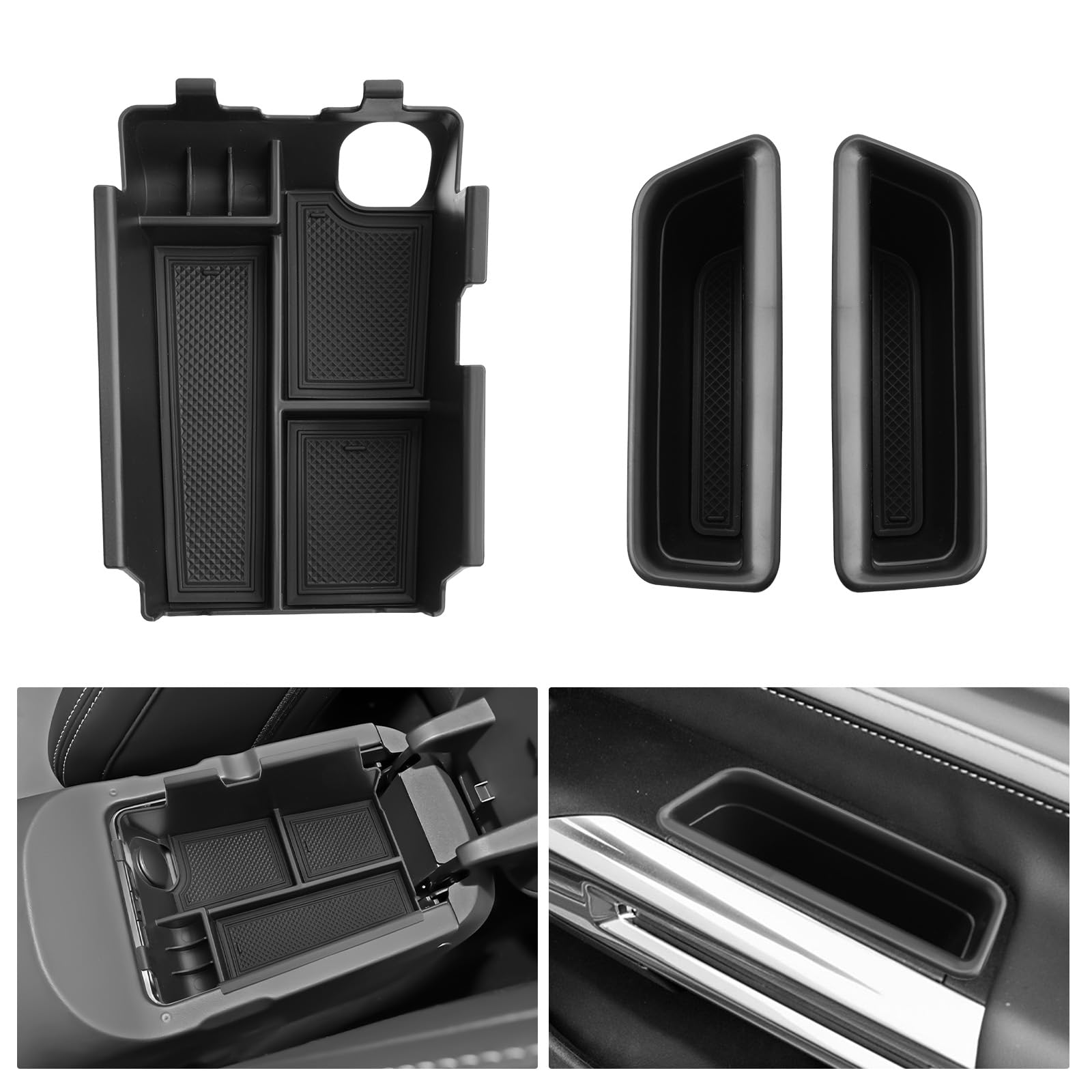 YEE PIN 2024 Ford Mustang Accessories - Center Console Tray & Door Handle Inserts (3-Pack) | Perfect for Organizing Small Items in Your Mustang | Great for Road Trips, Daily Commutes and Car Enthusiasts