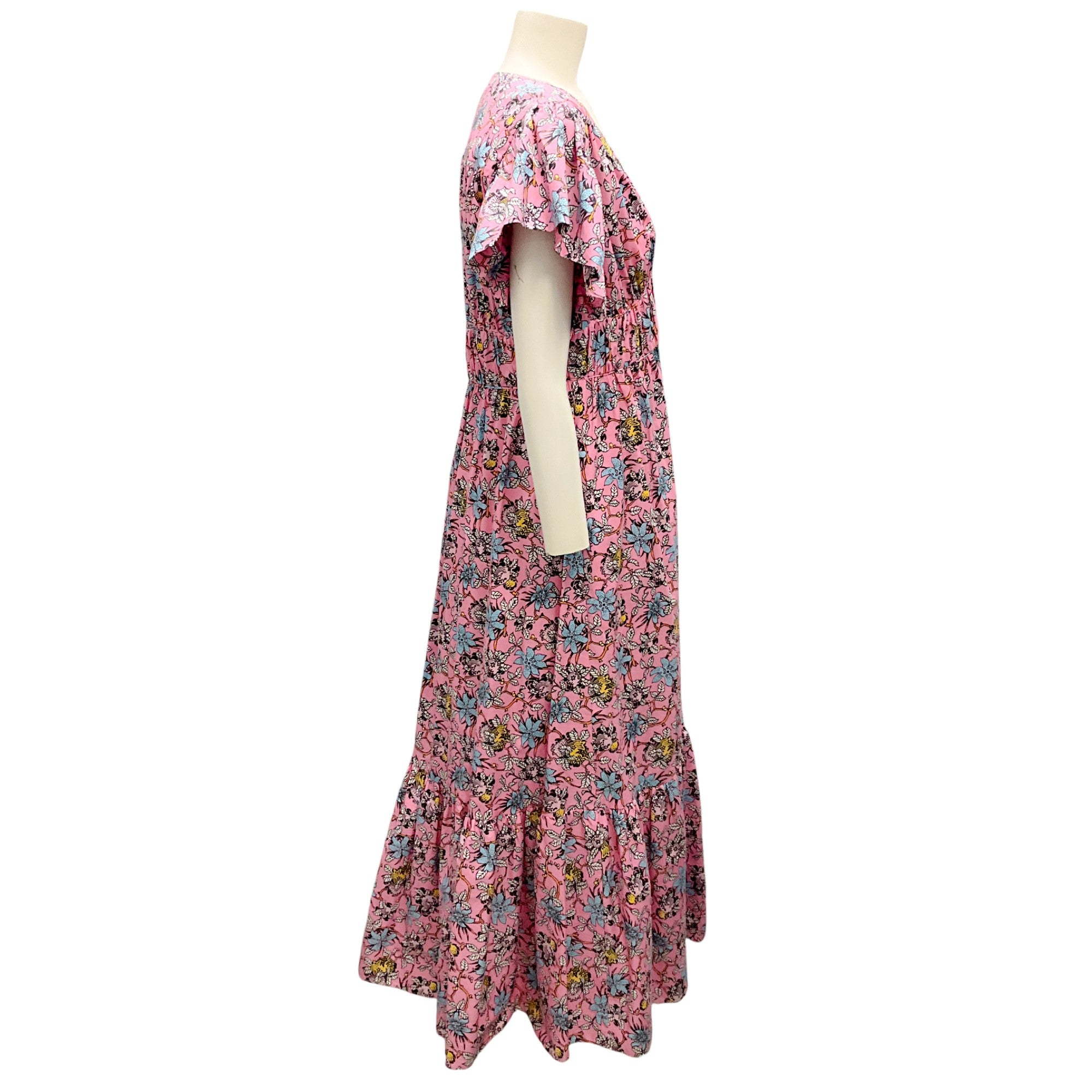 Derek Lam 10 Crosby Pink Multi Floral Print Flutter Sleeve Midi Dress - Perfect for Spring Weddings, Garden Parties & Date Nights