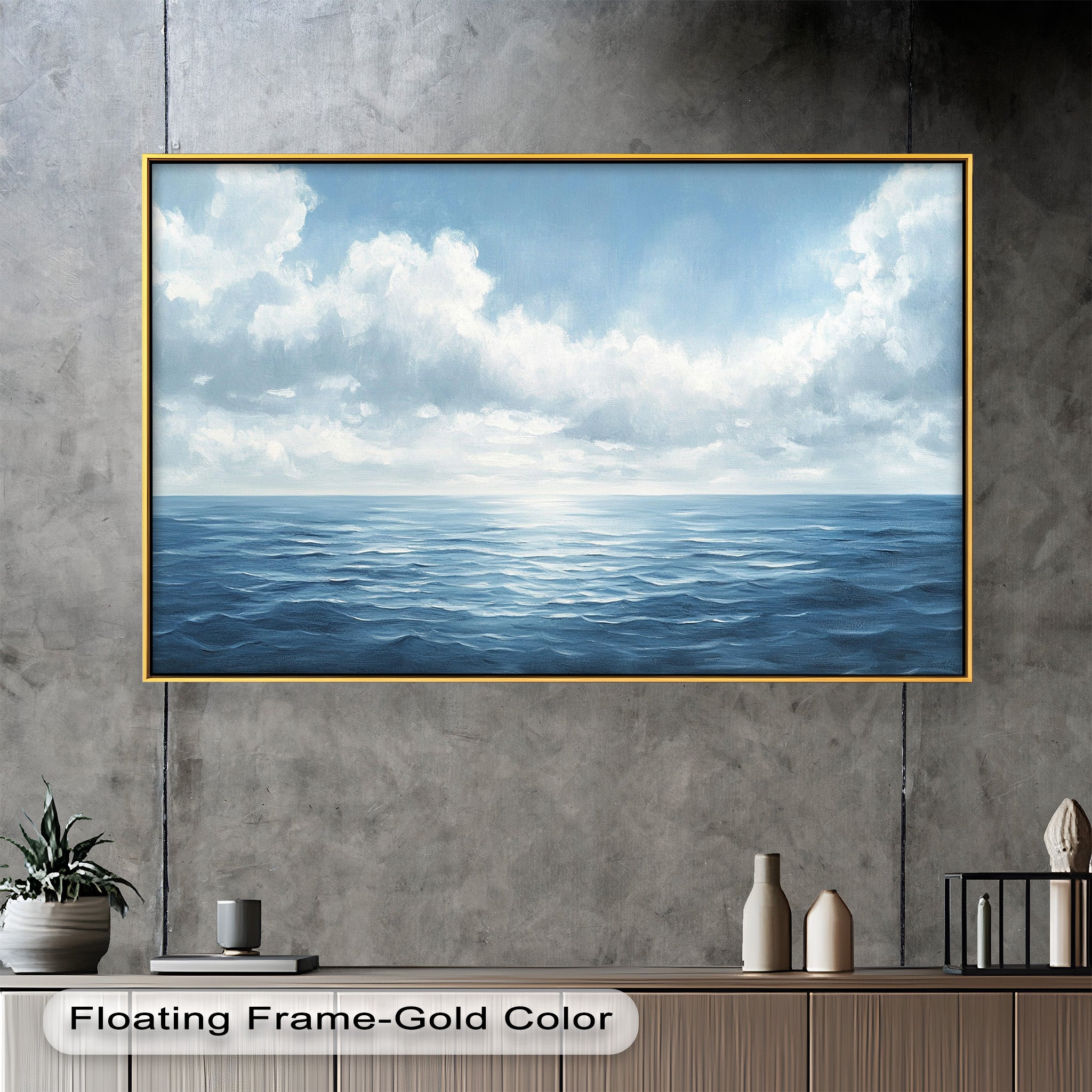 Blue Coastal Art Ocean Seascape Oil Painting - Handmade Beach Wall Decor for Living Room, Bedroom & Office | Nautical Home Decor Gift