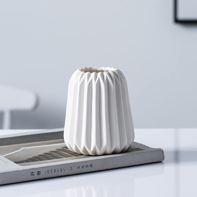 White Ceramic Vase Set - Small & Large Flower Vases with Wide Opening for Home & Office Decor | Modern Boho Cylinder Vases Perfect as Shelf Display, Table Centerpiece, Wedding & Event Decor (Set of 2)