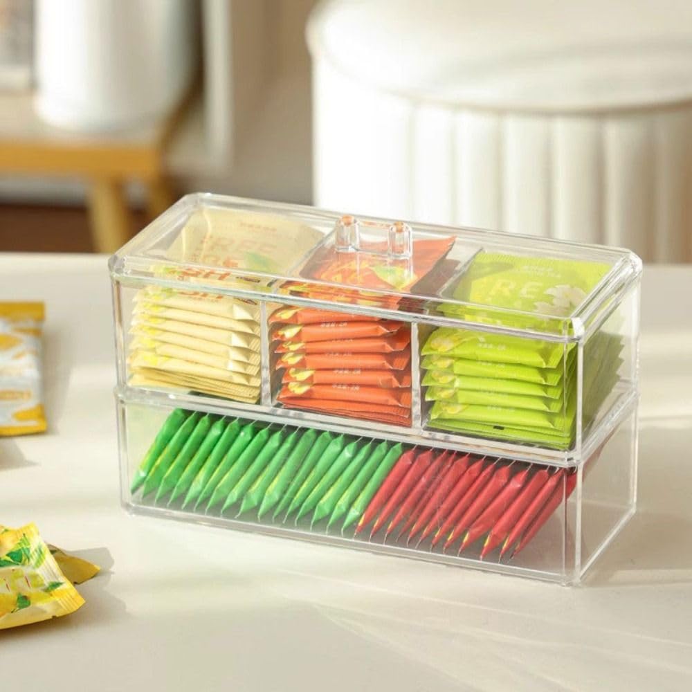 Acrylic Tea Bag Storage Box & Coffee Organizer - Transparent Desktop Tea Rack for Kitchen Pantry, Office & Tea Room | Compact Shelving Solution for Milk Tea Bags & Accessories (Style 4) - Perfect for Home, Cafe & Workspace Organization
