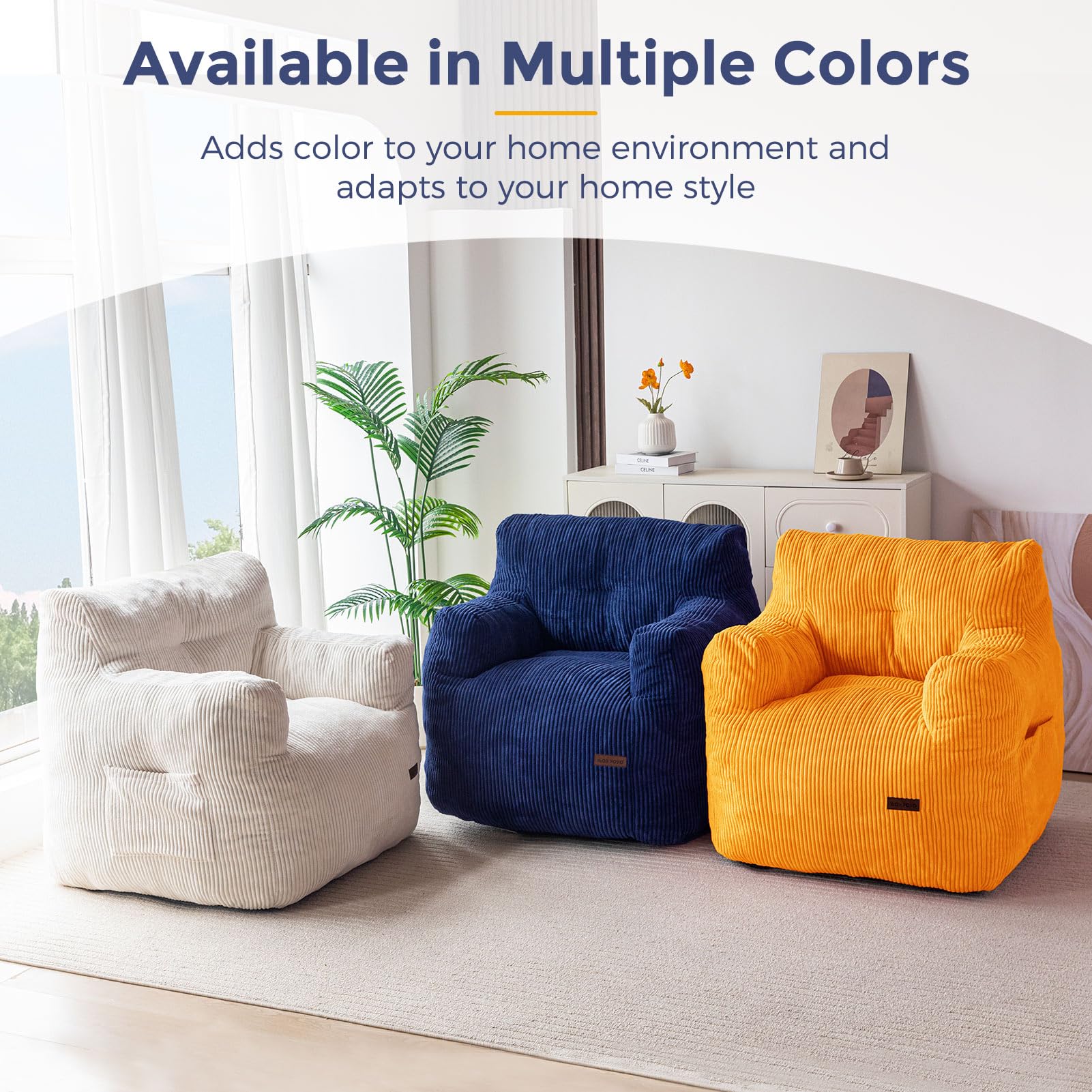 MAXYOYO Tufted Corduroy Bean Bag Chair with Filler - Comfortable Lazy Couch for Adults & Teens in Beige | Perfect for Living Room, Bedroom & Dorm Relaxation